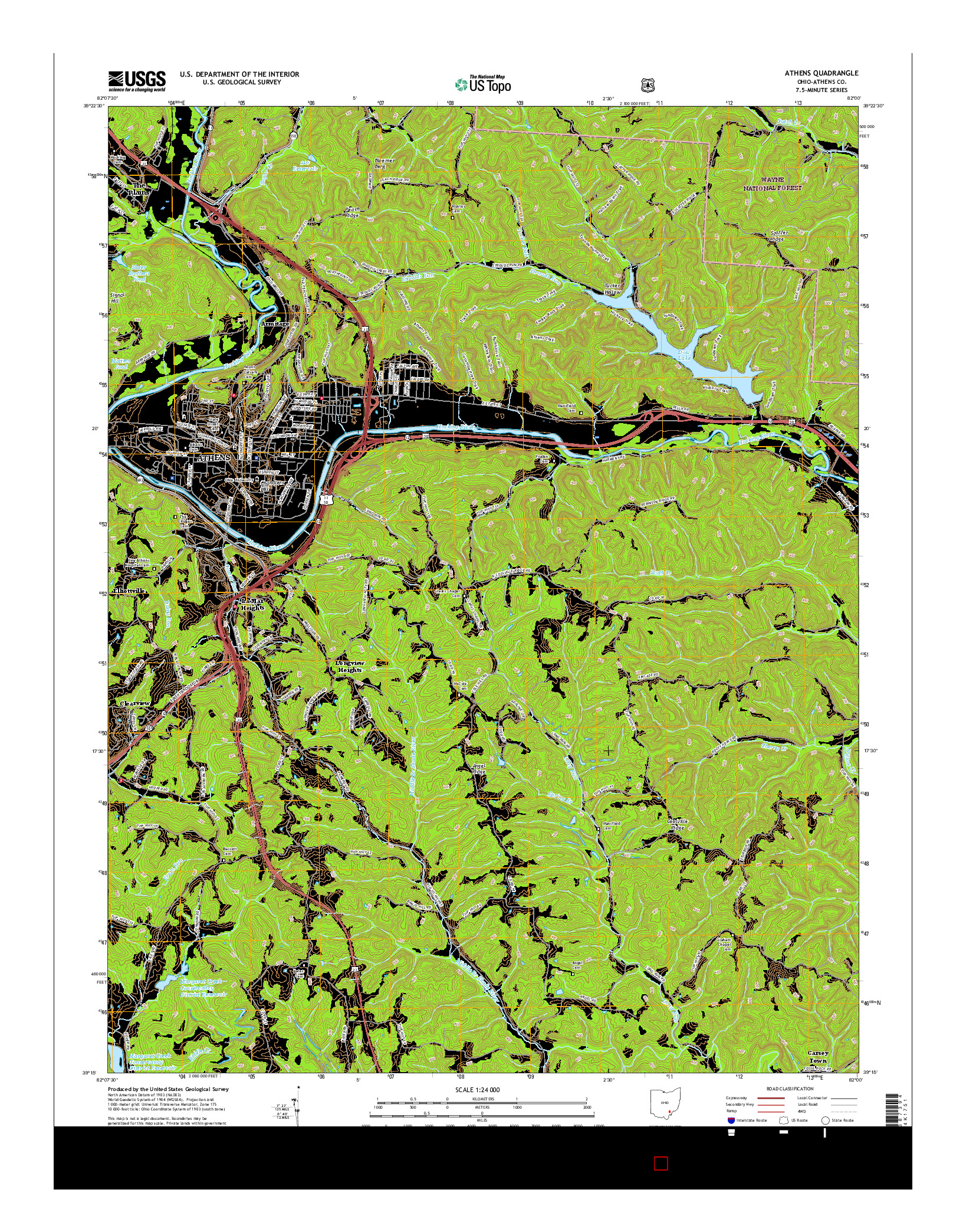 USGS US TOPO 7.5-MINUTE MAP FOR ATHENS, OH 2017