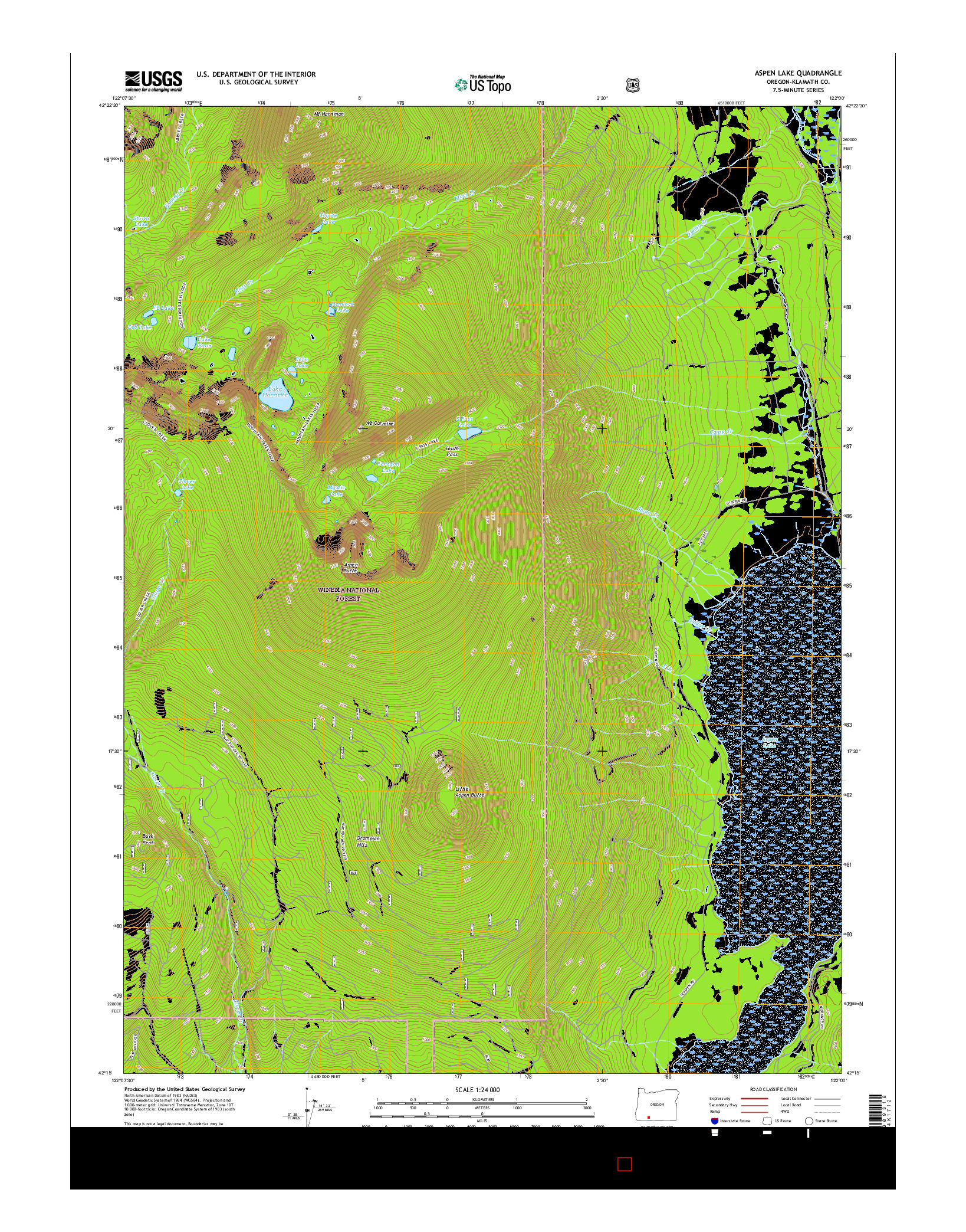 USGS US TOPO 7.5-MINUTE MAP FOR ASPEN LAKE, OR 2017