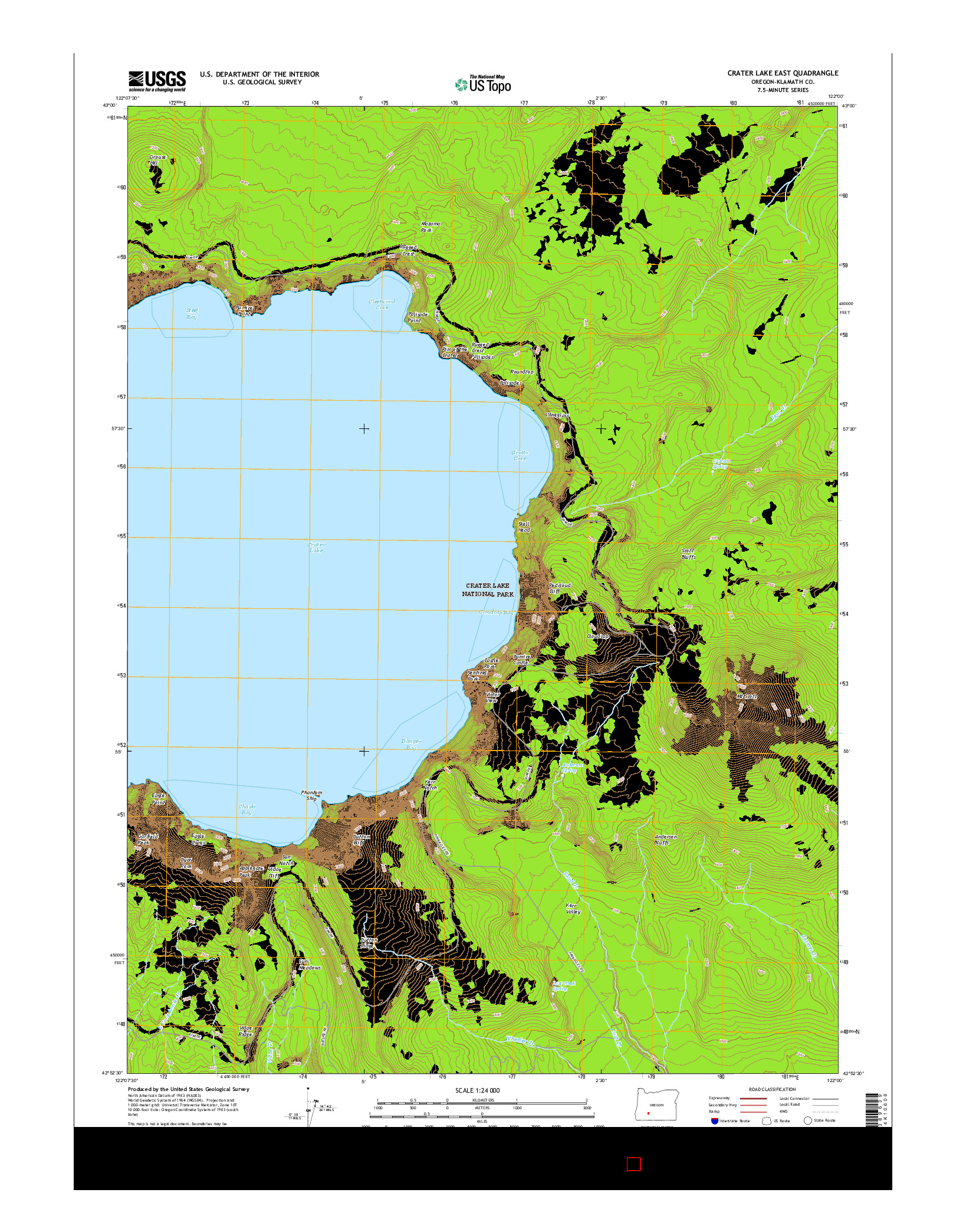 USGS US TOPO 7.5-MINUTE MAP FOR CRATER LAKE EAST, OR 2017