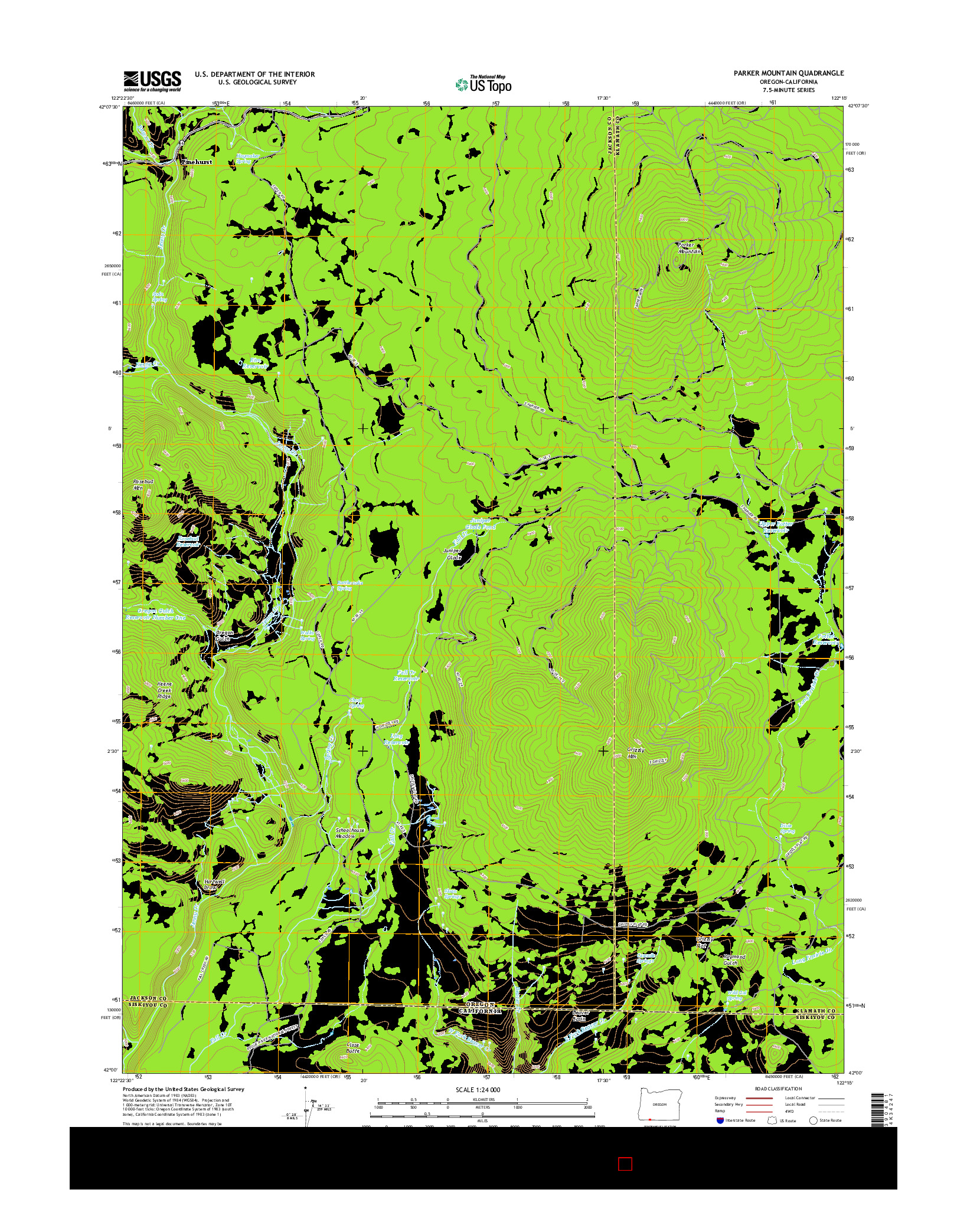 USGS US TOPO 7.5-MINUTE MAP FOR PARKER MOUNTAIN, OR-CA 2017