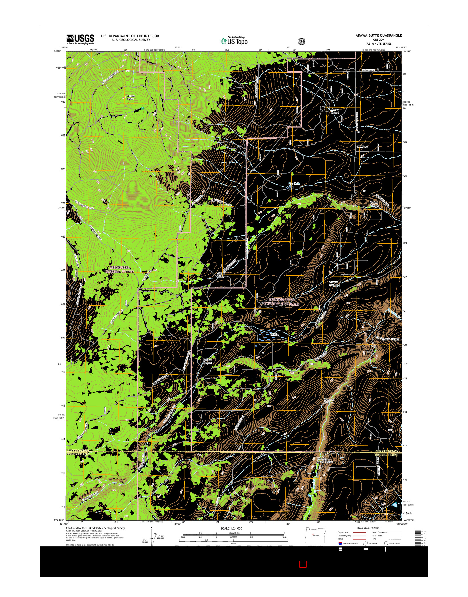 USGS US TOPO 7.5-MINUTE MAP FOR AKAWA BUTTE, OR 2017