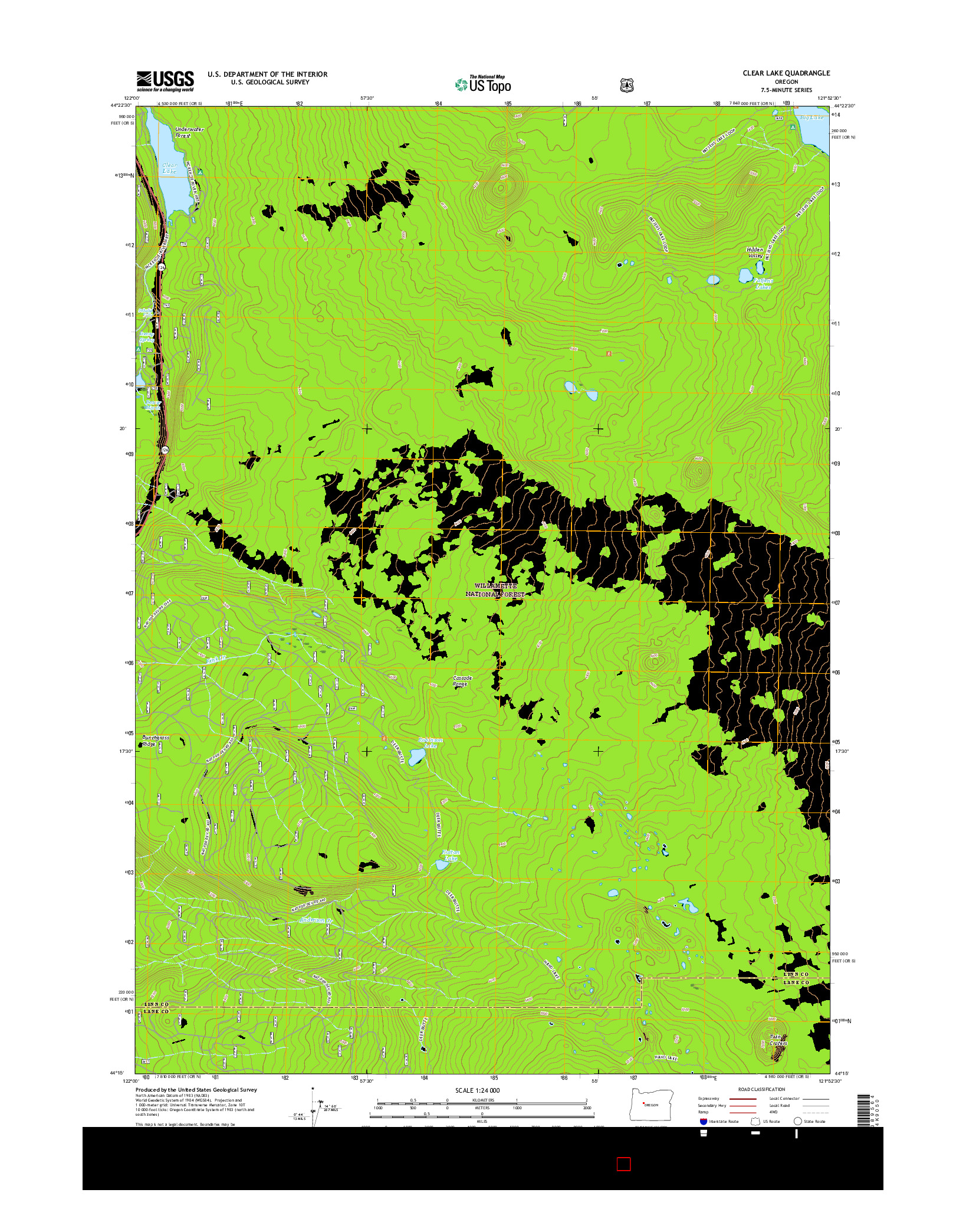 USGS US TOPO 7.5-MINUTE MAP FOR CLEAR LAKE, OR 2017