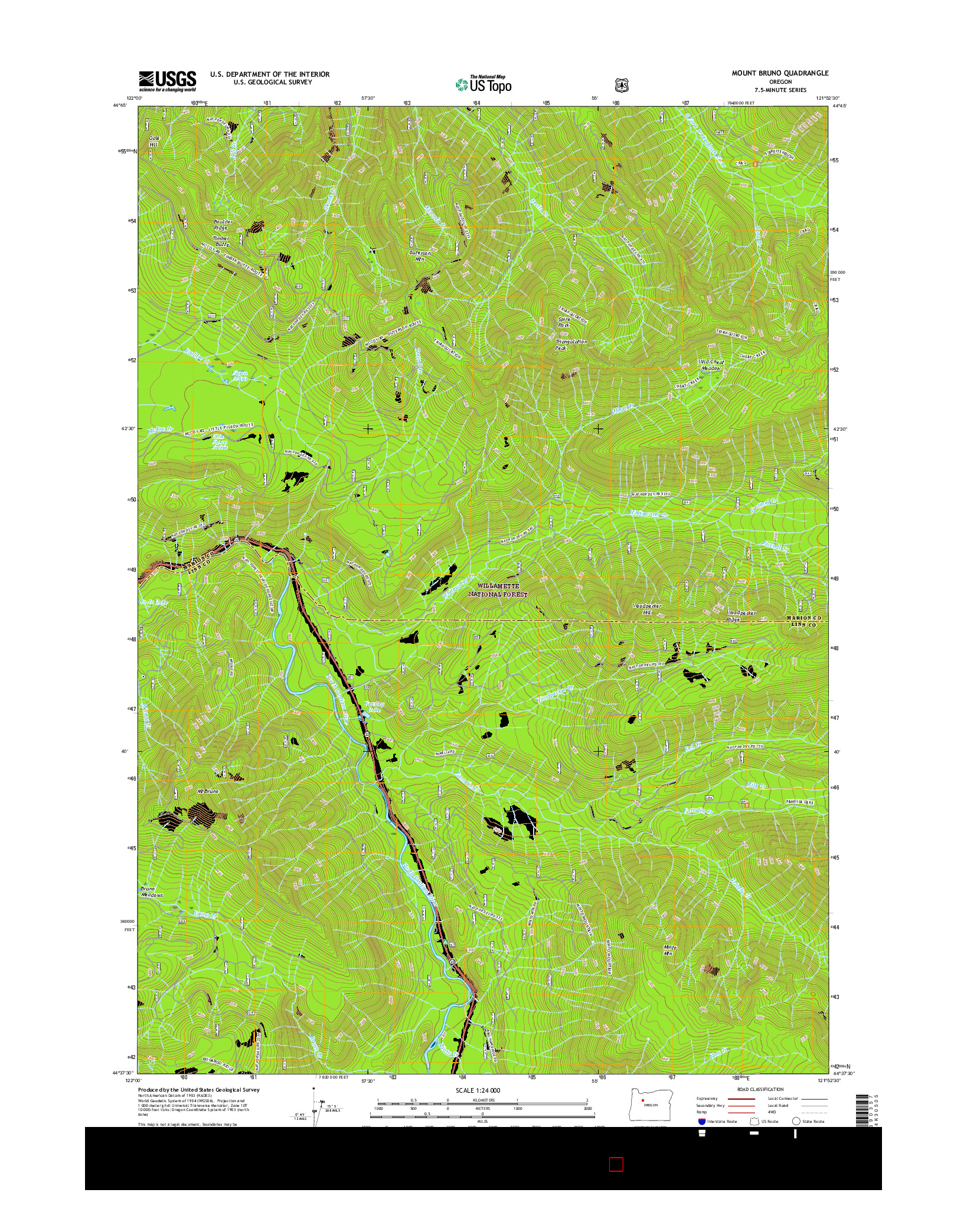 USGS US TOPO 7.5-MINUTE MAP FOR MOUNT BRUNO, OR 2017