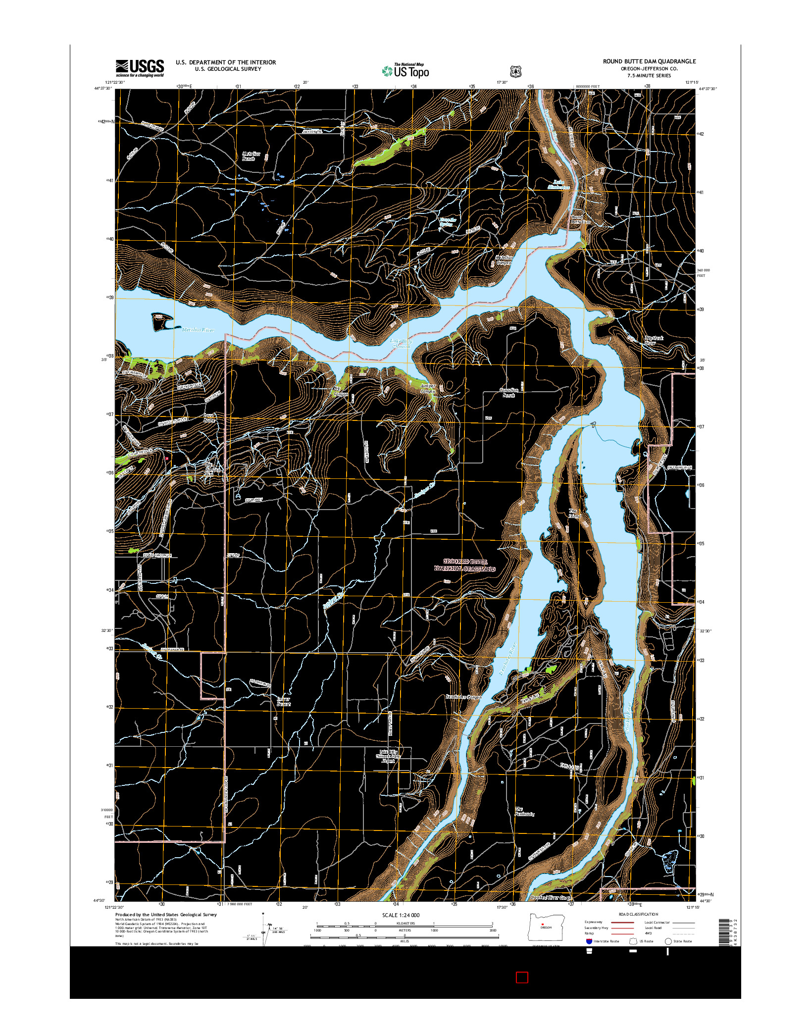 USGS US TOPO 7.5-MINUTE MAP FOR ROUND BUTTE DAM, OR 2017