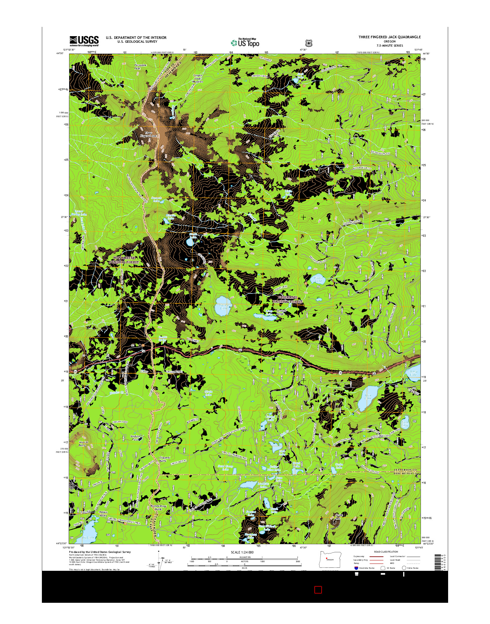 USGS US TOPO 7.5-MINUTE MAP FOR THREE FINGERED JACK, OR 2017