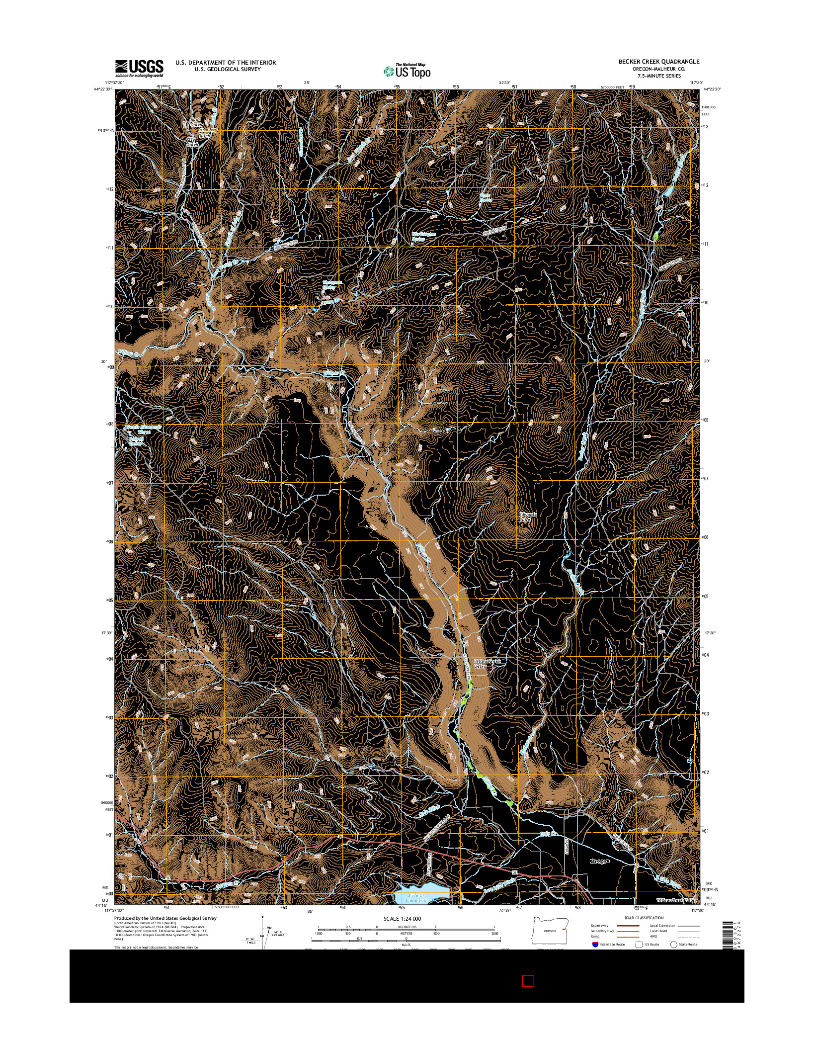 USGS US TOPO 7.5-MINUTE MAP FOR BECKER CREEK, OR 2017