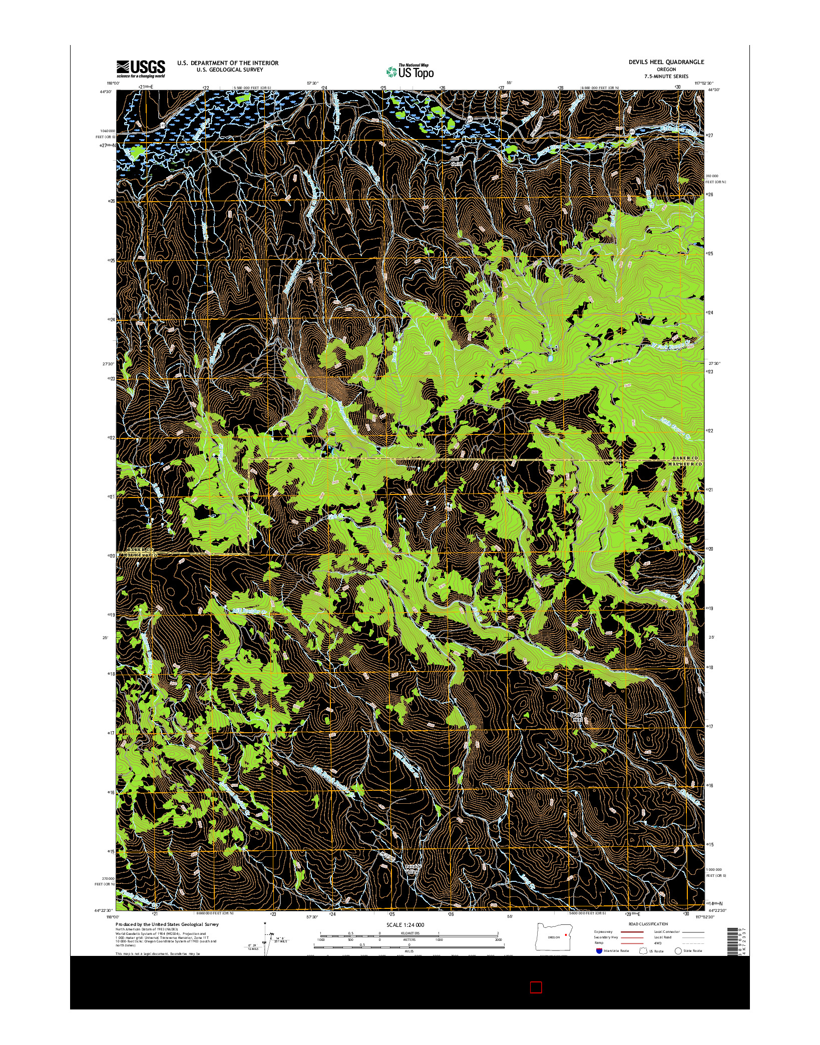 USGS US TOPO 7.5-MINUTE MAP FOR DEVILS HEEL, OR 2017