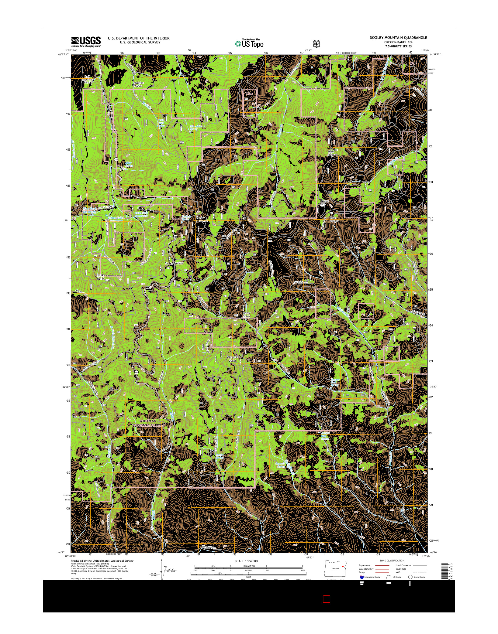 USGS US TOPO 7.5-MINUTE MAP FOR DOOLEY MOUNTAIN, OR 2017