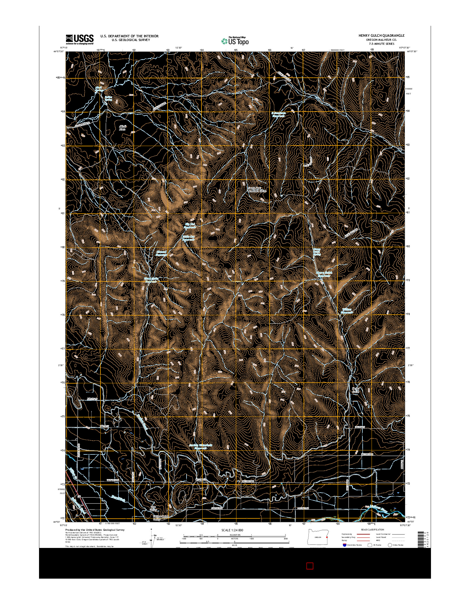 USGS US TOPO 7.5-MINUTE MAP FOR HENRY GULCH, OR 2017