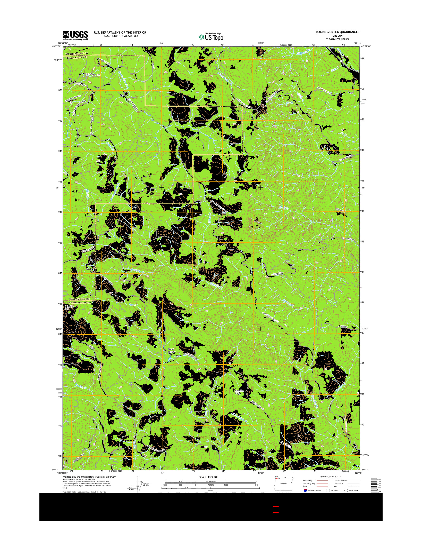 USGS US TOPO 7.5-MINUTE MAP FOR ROARING CREEK, OR 2017