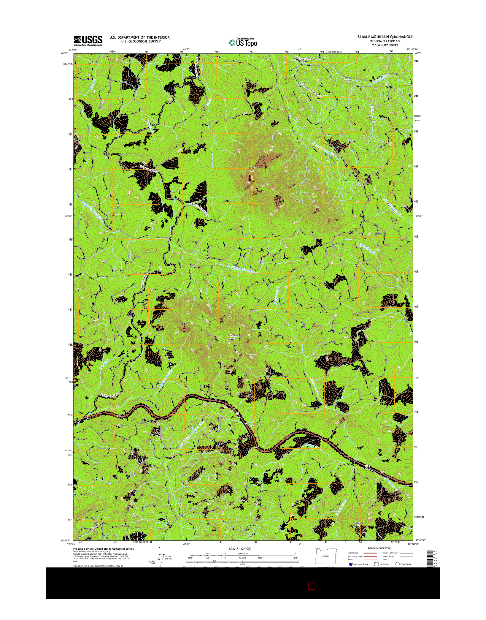 USGS US TOPO 7.5-MINUTE MAP FOR SADDLE MOUNTAIN, OR 2017