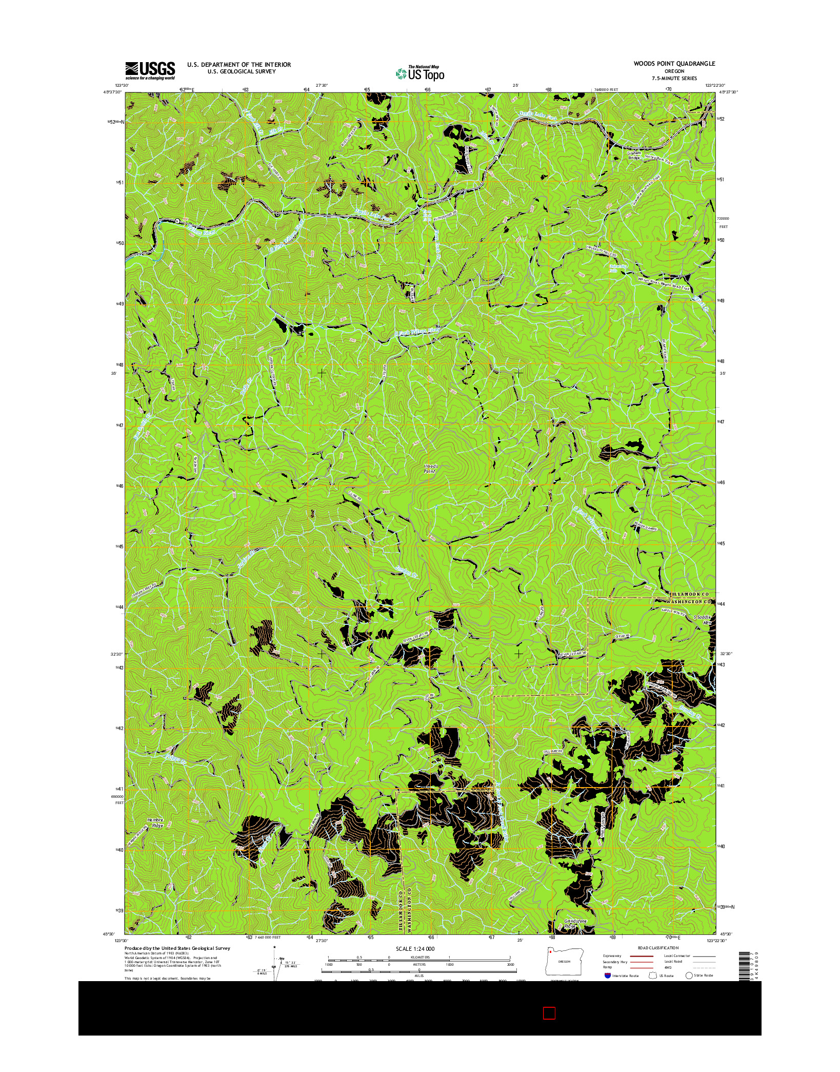 USGS US TOPO 7.5-MINUTE MAP FOR WOODS POINT, OR 2017