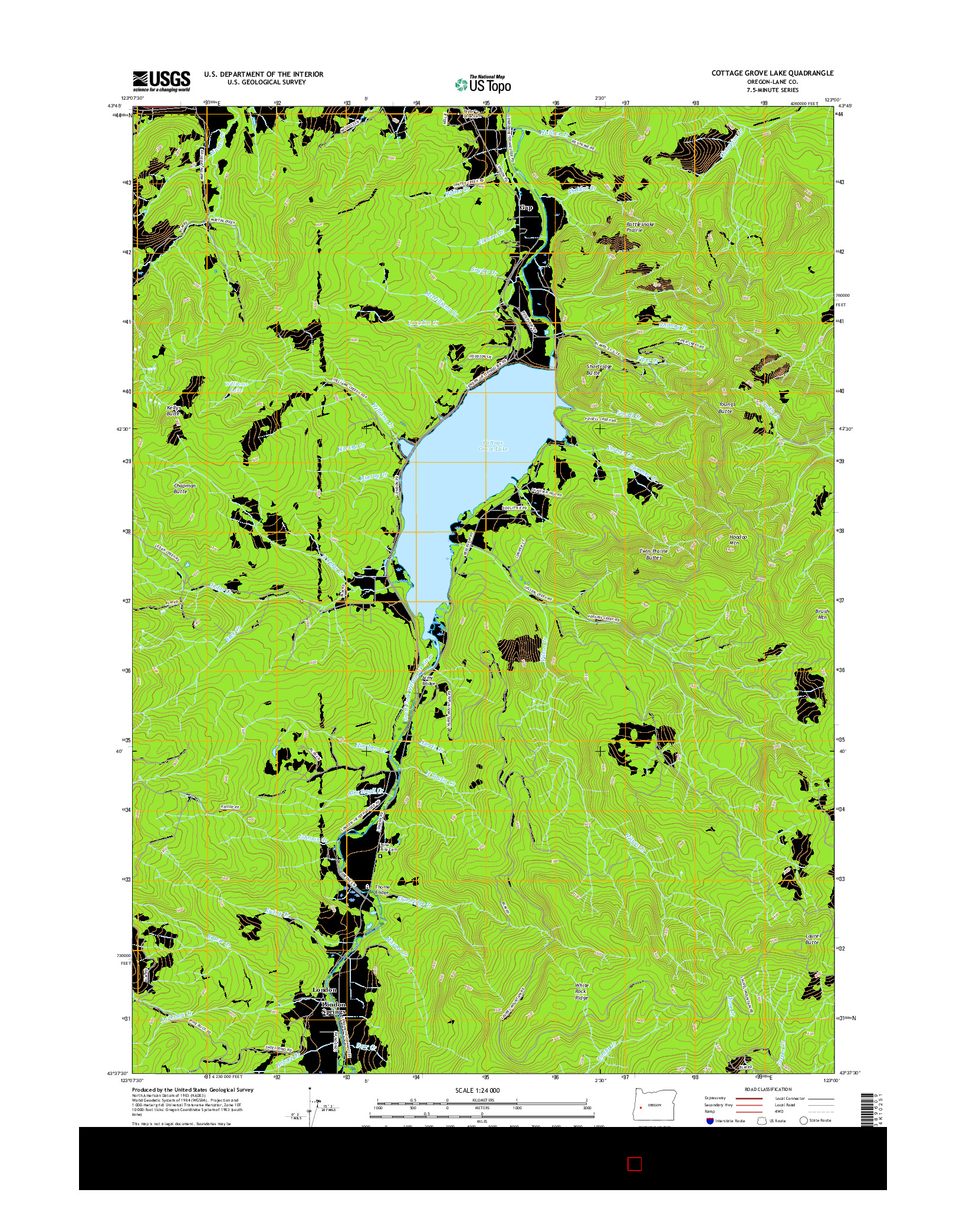 USGS US TOPO 7.5-MINUTE MAP FOR COTTAGE GROVE LAKE, OR 2017