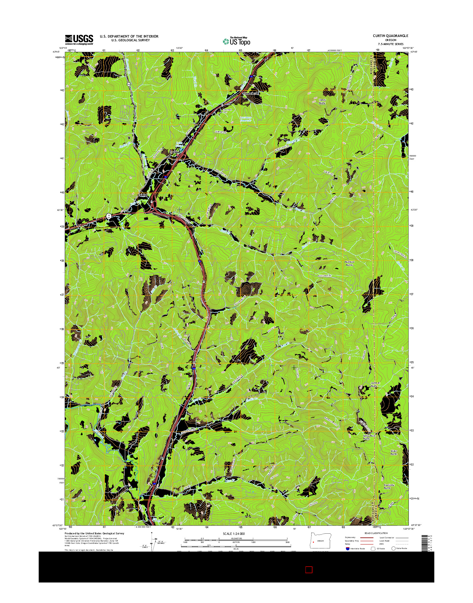 USGS US TOPO 7.5-MINUTE MAP FOR CURTIN, OR 2017