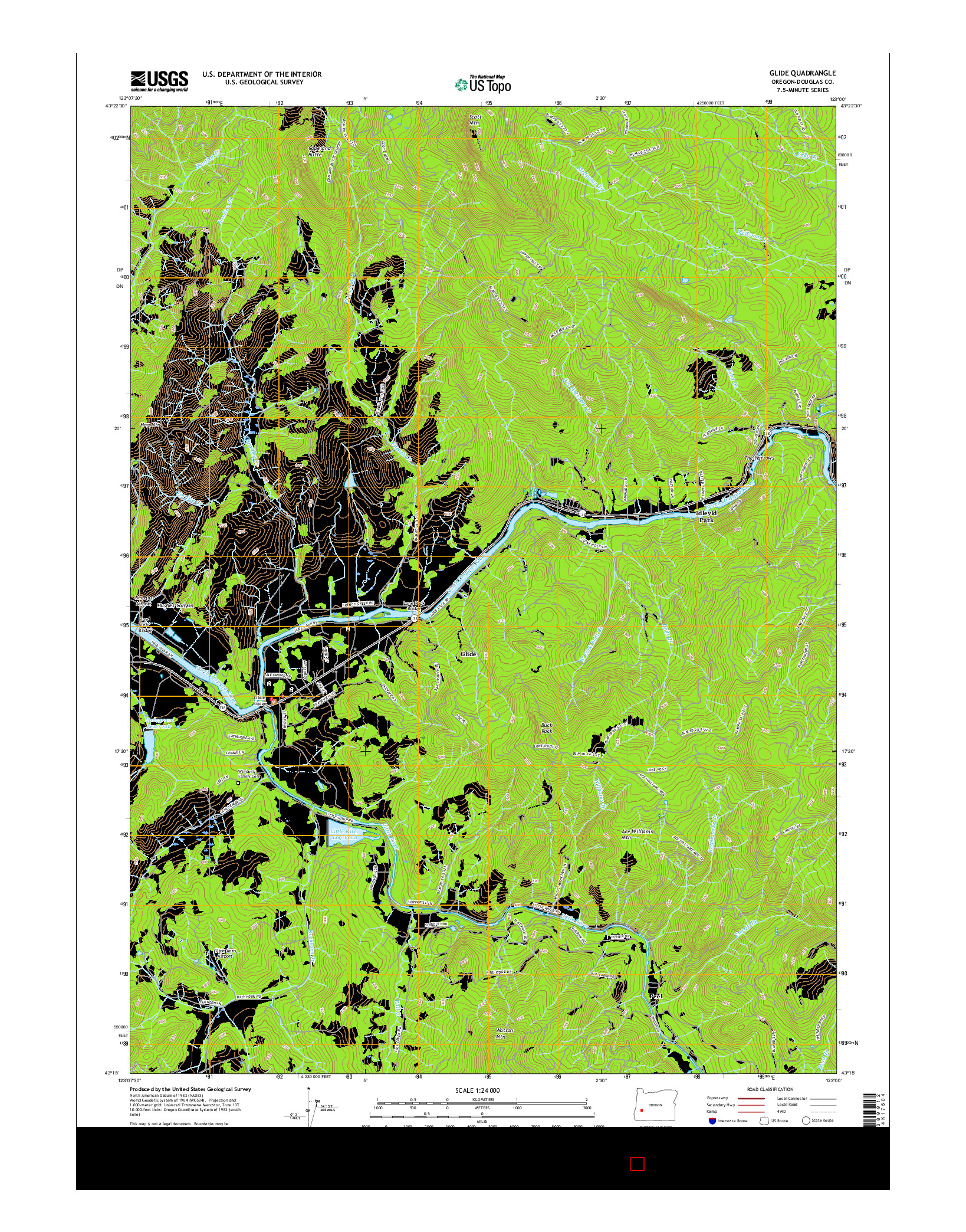 USGS US TOPO 7.5-MINUTE MAP FOR GLIDE, OR 2017