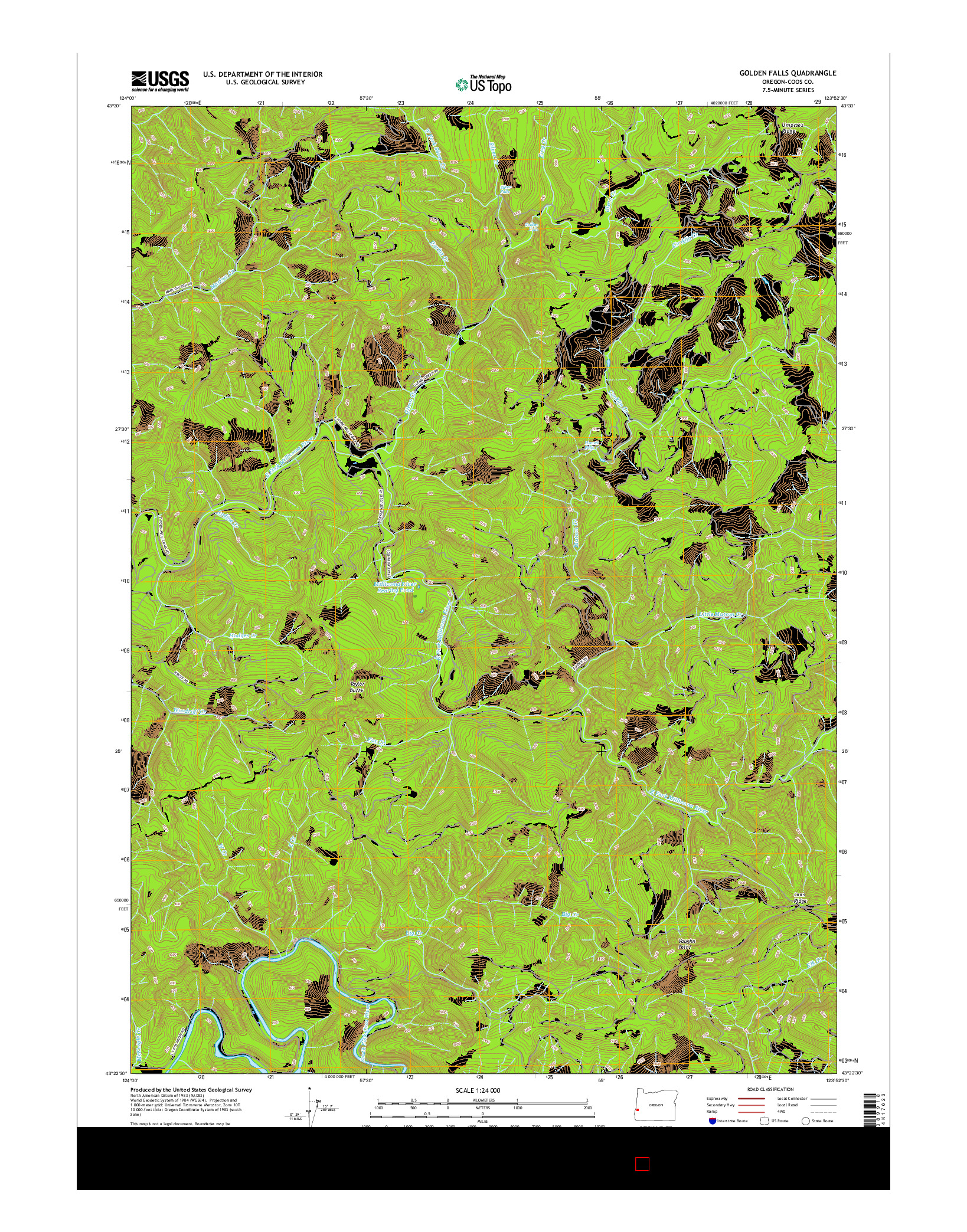 USGS US TOPO 7.5-MINUTE MAP FOR GOLDEN FALLS, OR 2017