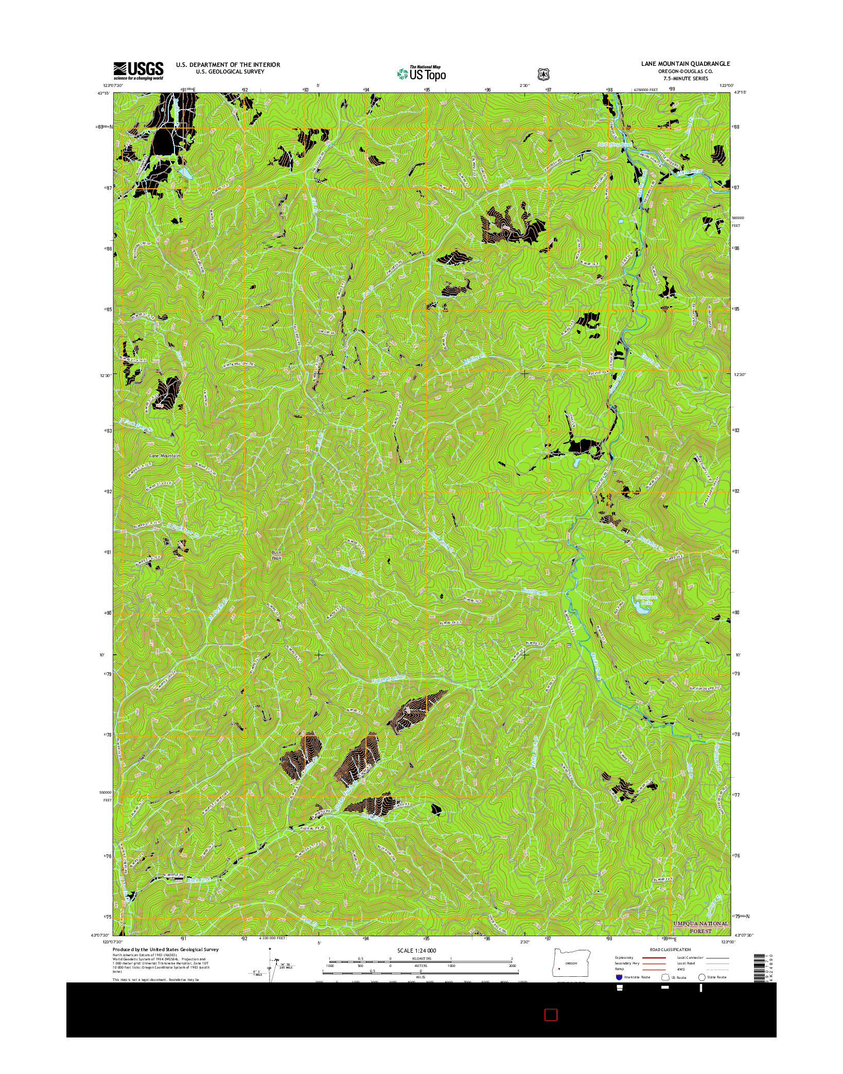 USGS US TOPO 7.5-MINUTE MAP FOR LANE MOUNTAIN, OR 2017