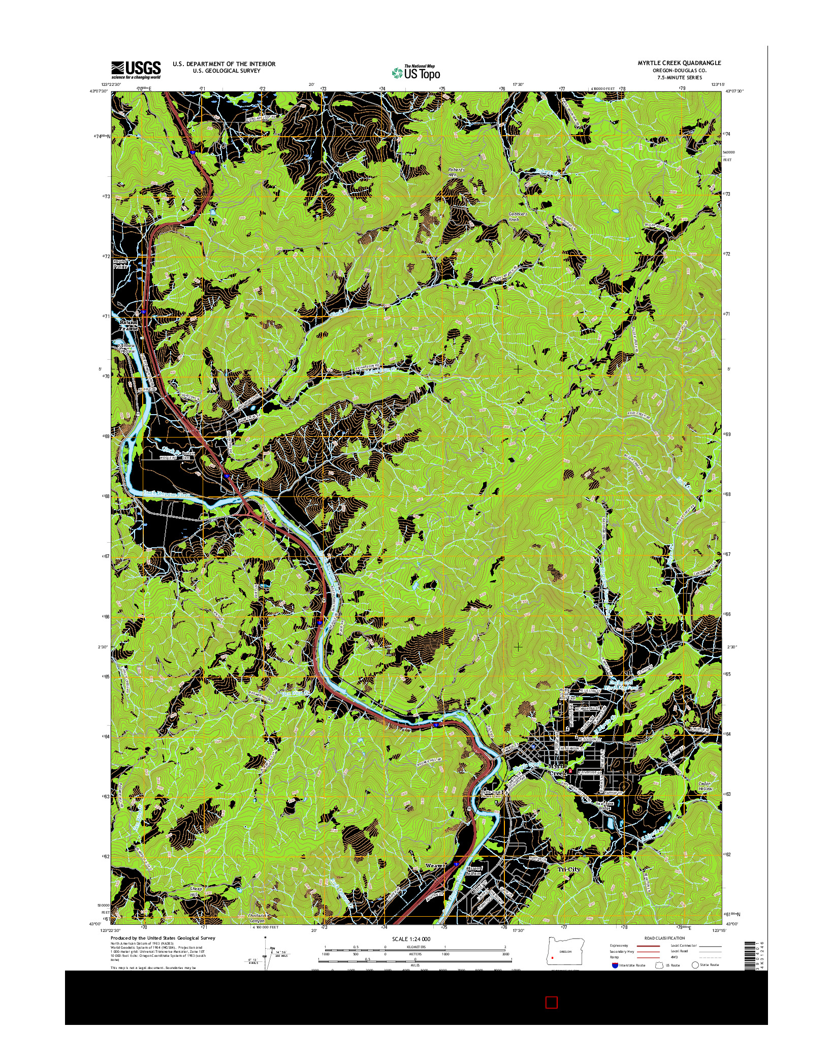 USGS US TOPO 7.5-MINUTE MAP FOR MYRTLE CREEK, OR 2017