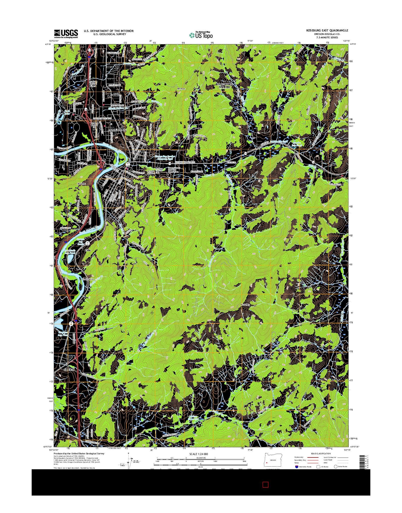 USGS US TOPO 7.5-MINUTE MAP FOR ROSEBURG EAST, OR 2017