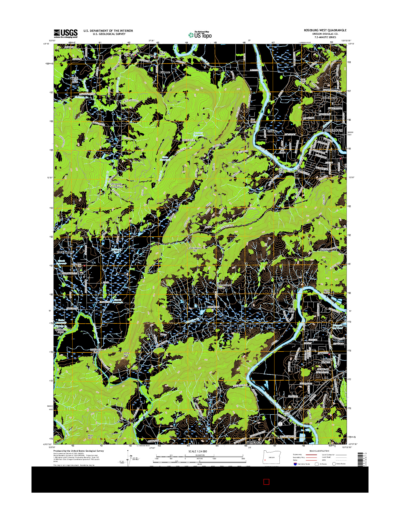USGS US TOPO 7.5-MINUTE MAP FOR ROSEBURG WEST, OR 2017
