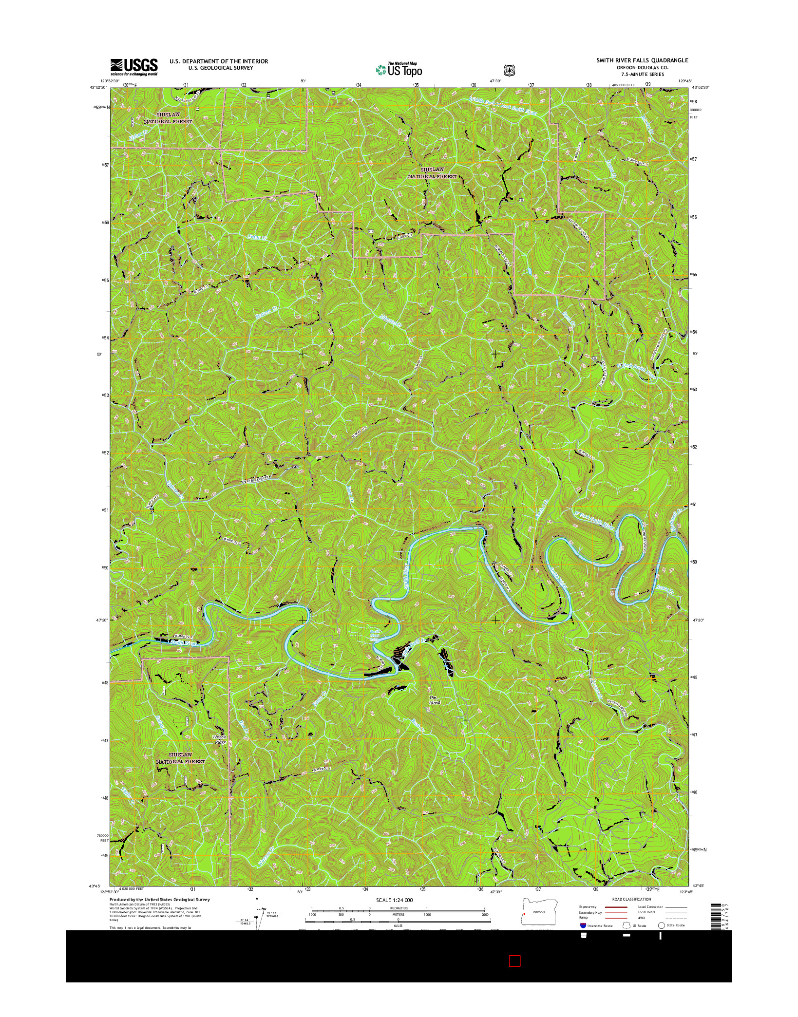 USGS US TOPO 7.5-MINUTE MAP FOR SMITH RIVER FALLS, OR 2017