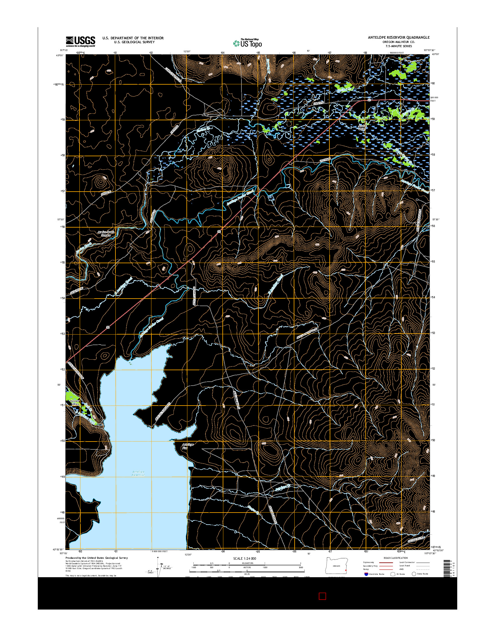 USGS US TOPO 7.5-MINUTE MAP FOR ANTELOPE RESERVOIR, OR 2017