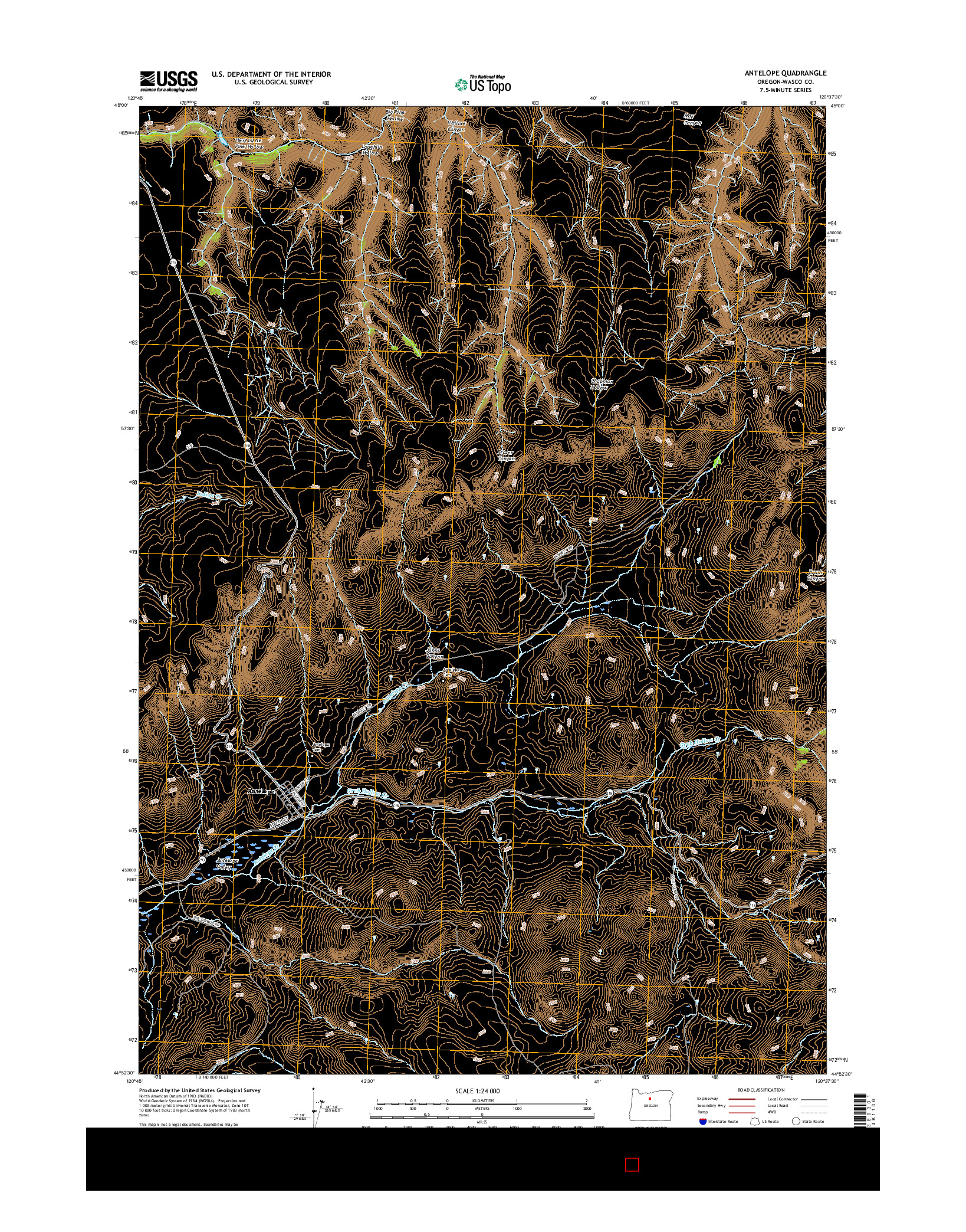 USGS US TOPO 7.5-MINUTE MAP FOR ANTELOPE, OR 2017