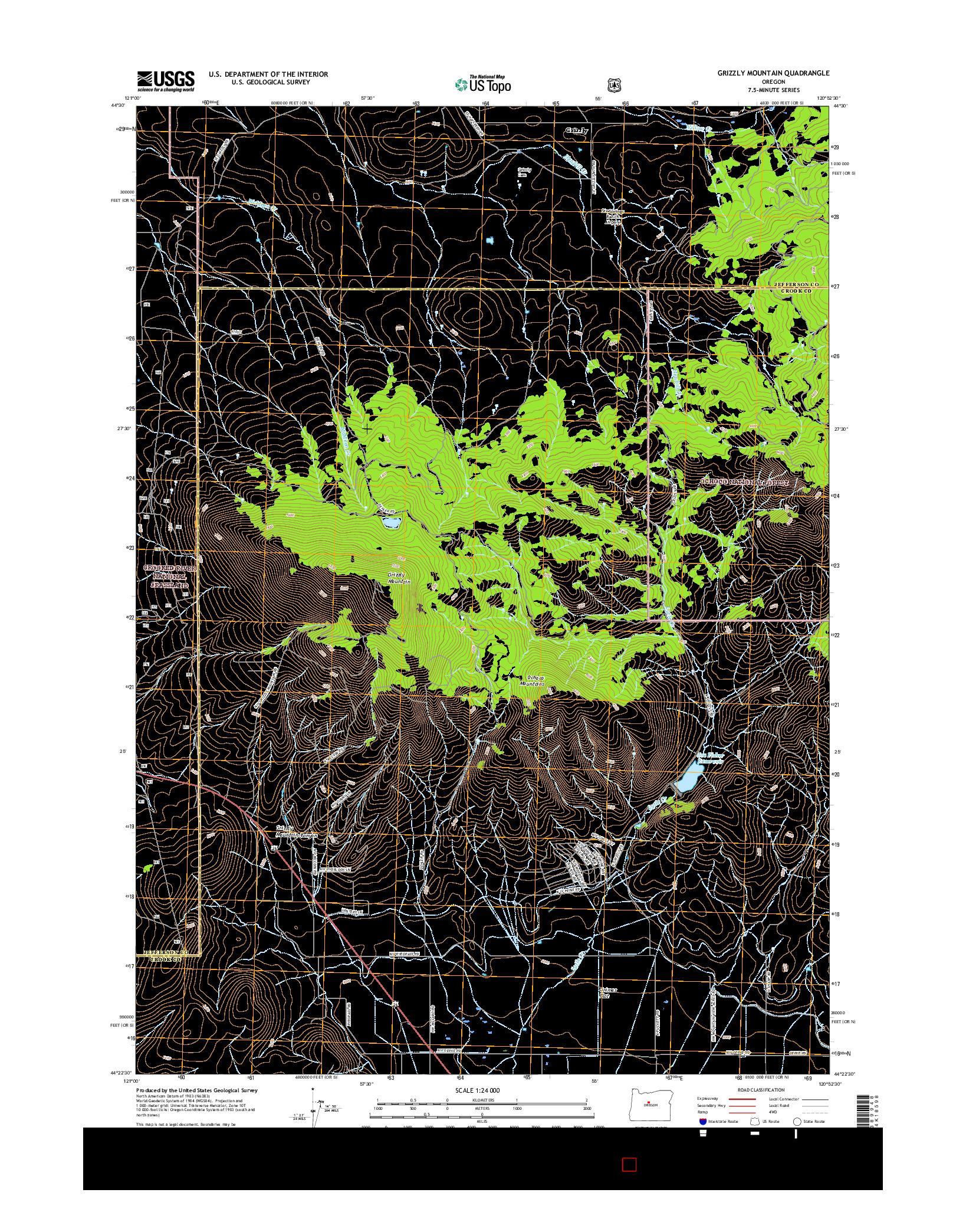 USGS US TOPO 7.5-MINUTE MAP FOR GRIZZLY MOUNTAIN, OR 2017