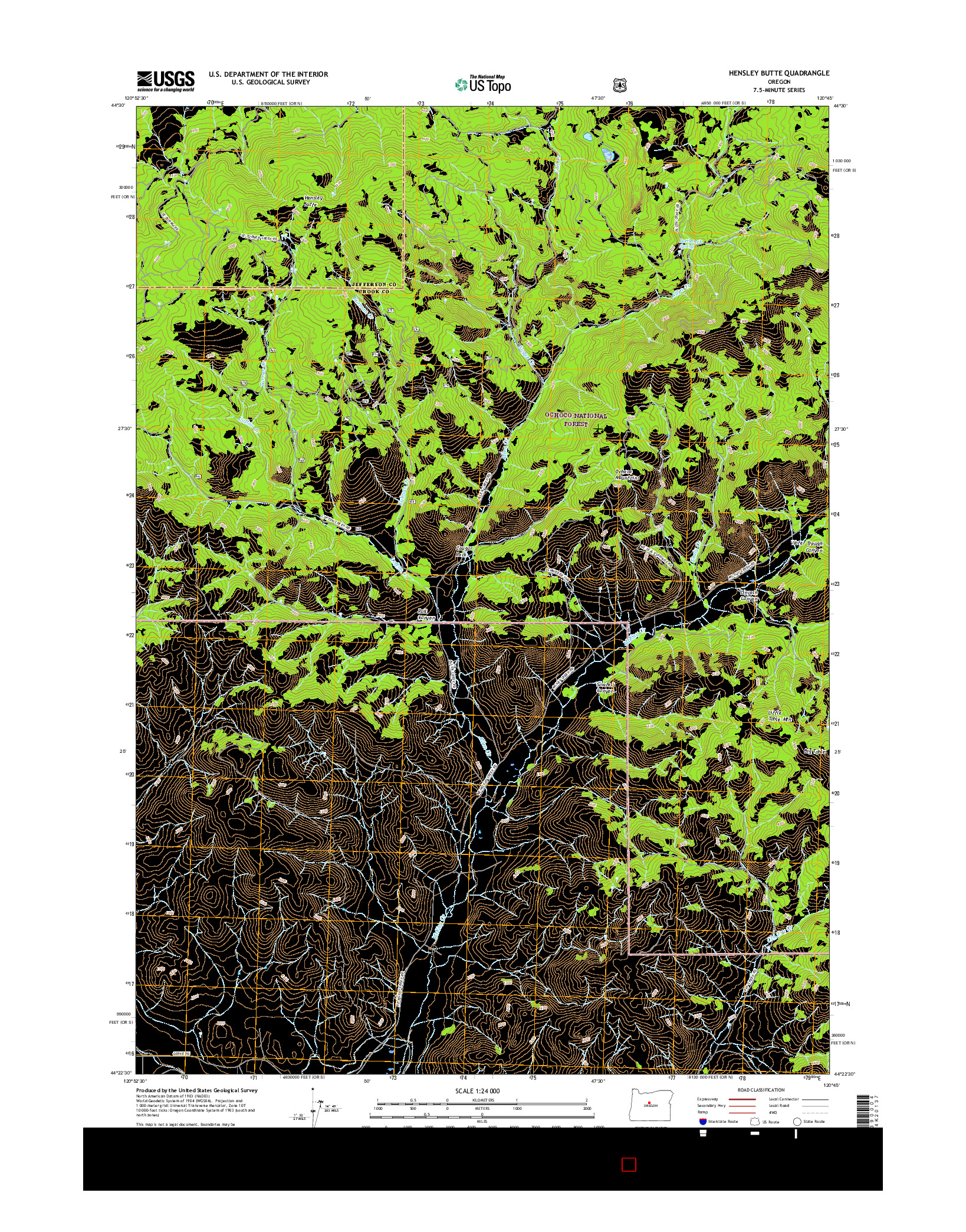 USGS US TOPO 7.5-MINUTE MAP FOR HENSLEY BUTTE, OR 2017