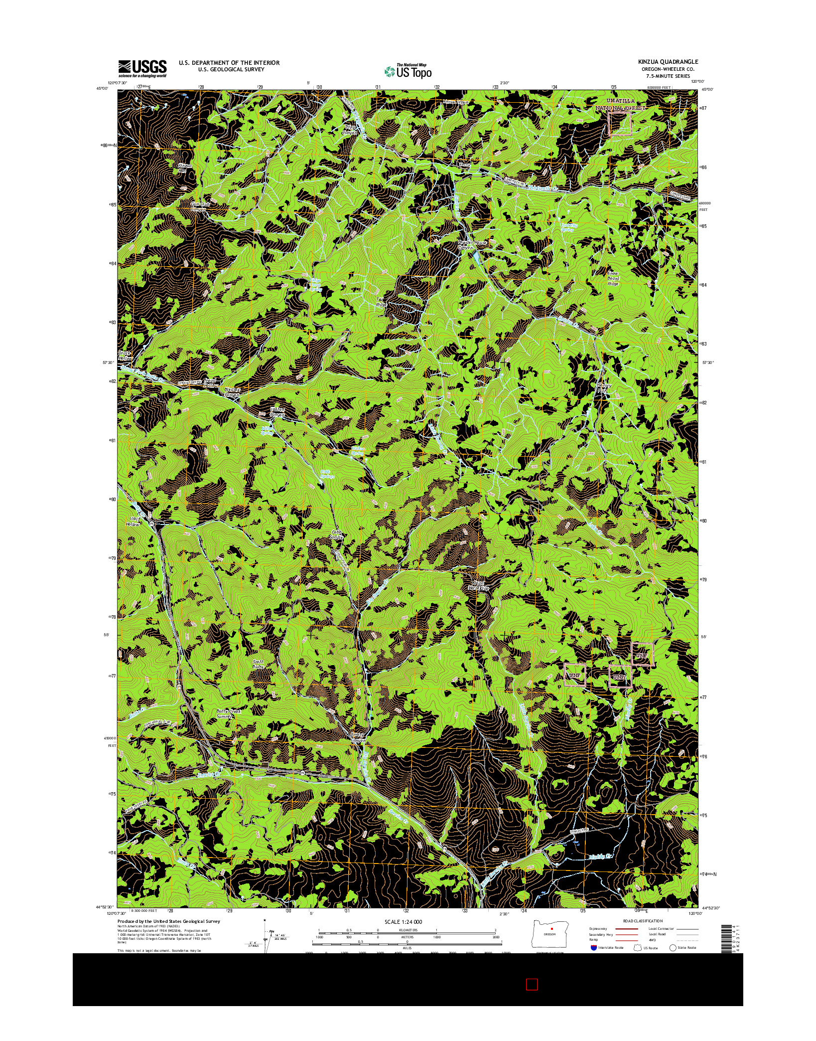 USGS US TOPO 7.5-MINUTE MAP FOR KINZUA, OR 2017