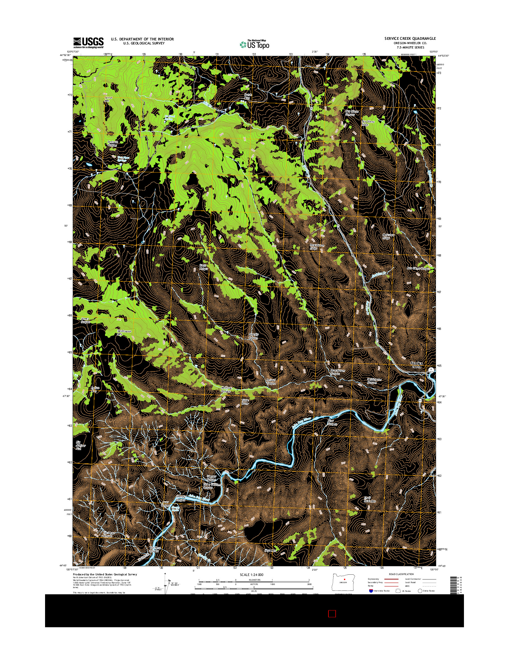 USGS US TOPO 7.5-MINUTE MAP FOR SERVICE CREEK, OR 2017