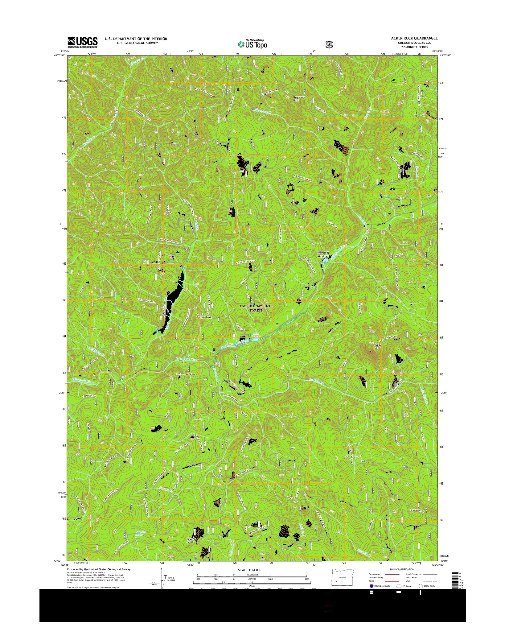 USGS US TOPO 7.5-MINUTE MAP FOR ACKER ROCK, OR 2017