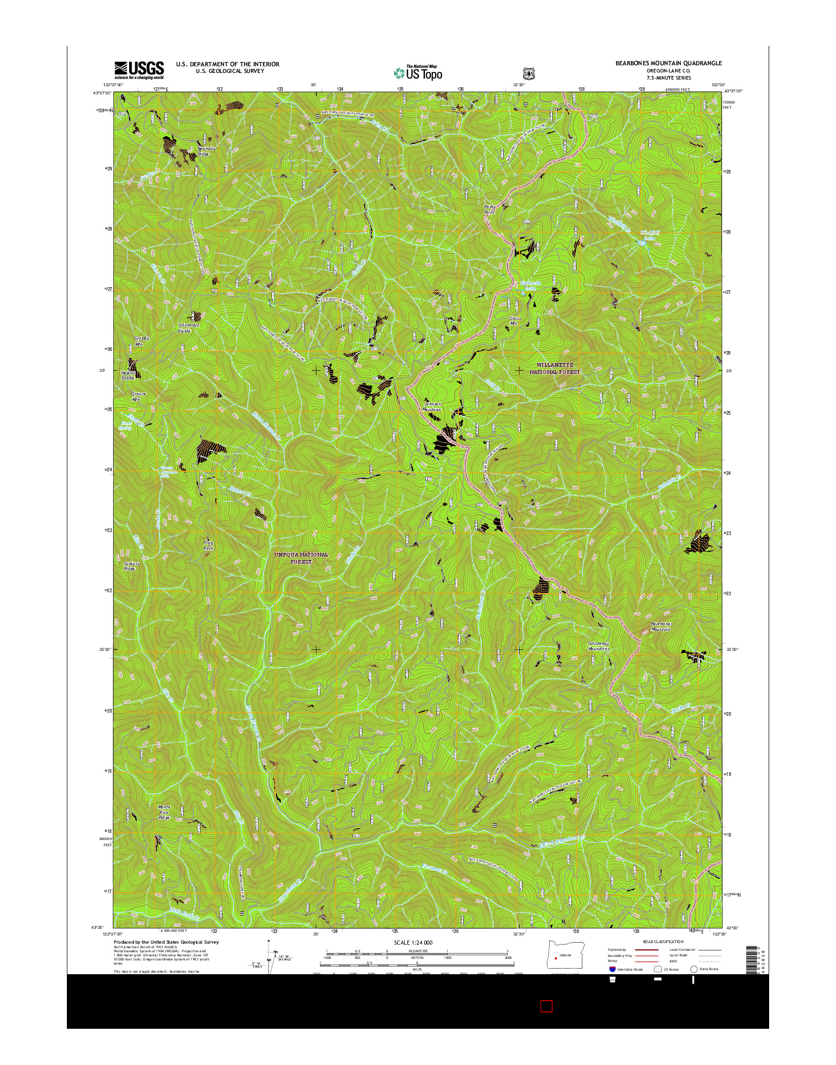 USGS US TOPO 7.5-MINUTE MAP FOR BEARBONES MOUNTAIN, OR 2017