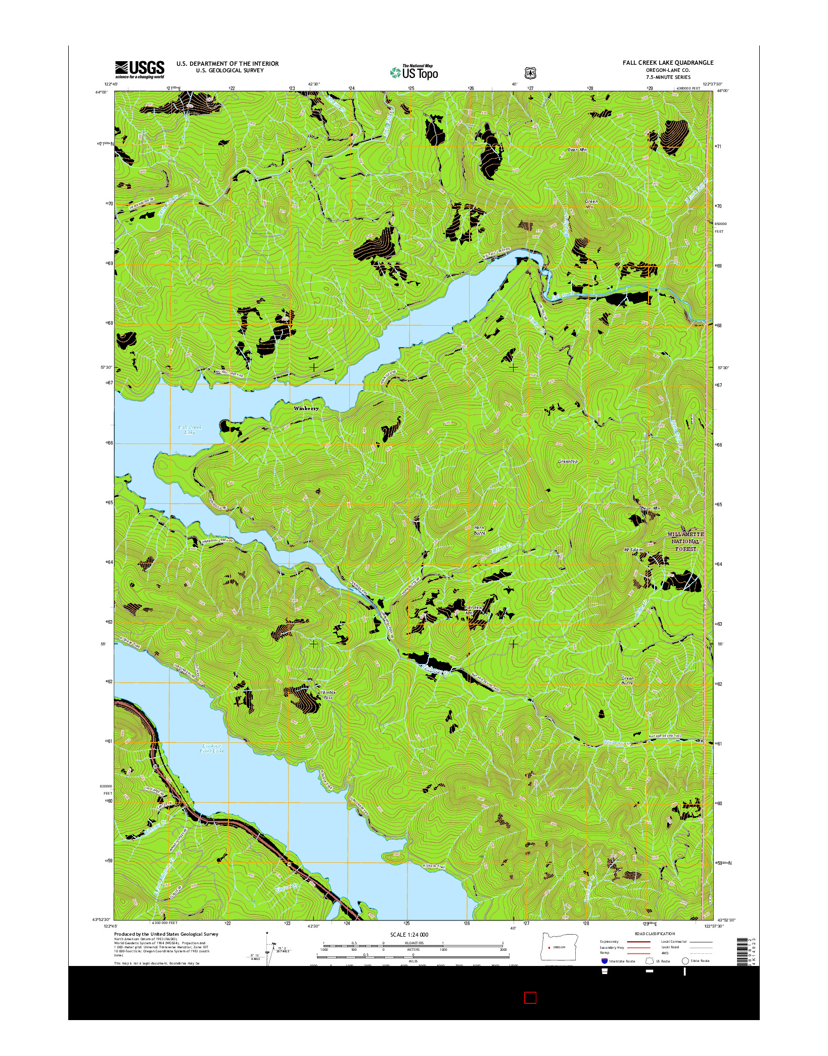 USGS US TOPO 7.5-MINUTE MAP FOR FALL CREEK LAKE, OR 2017