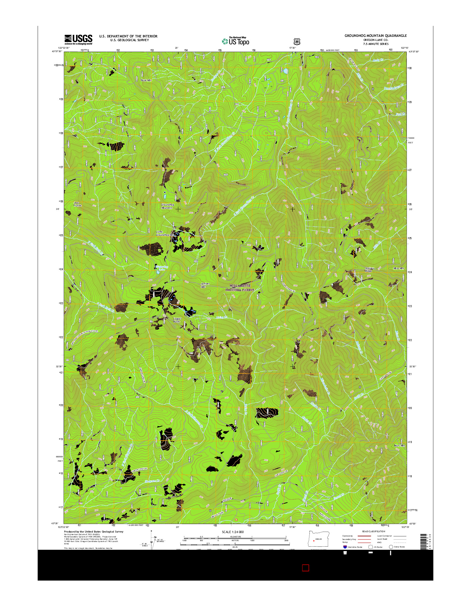 USGS US TOPO 7.5-MINUTE MAP FOR GROUNDHOG MOUNTAIN, OR 2017