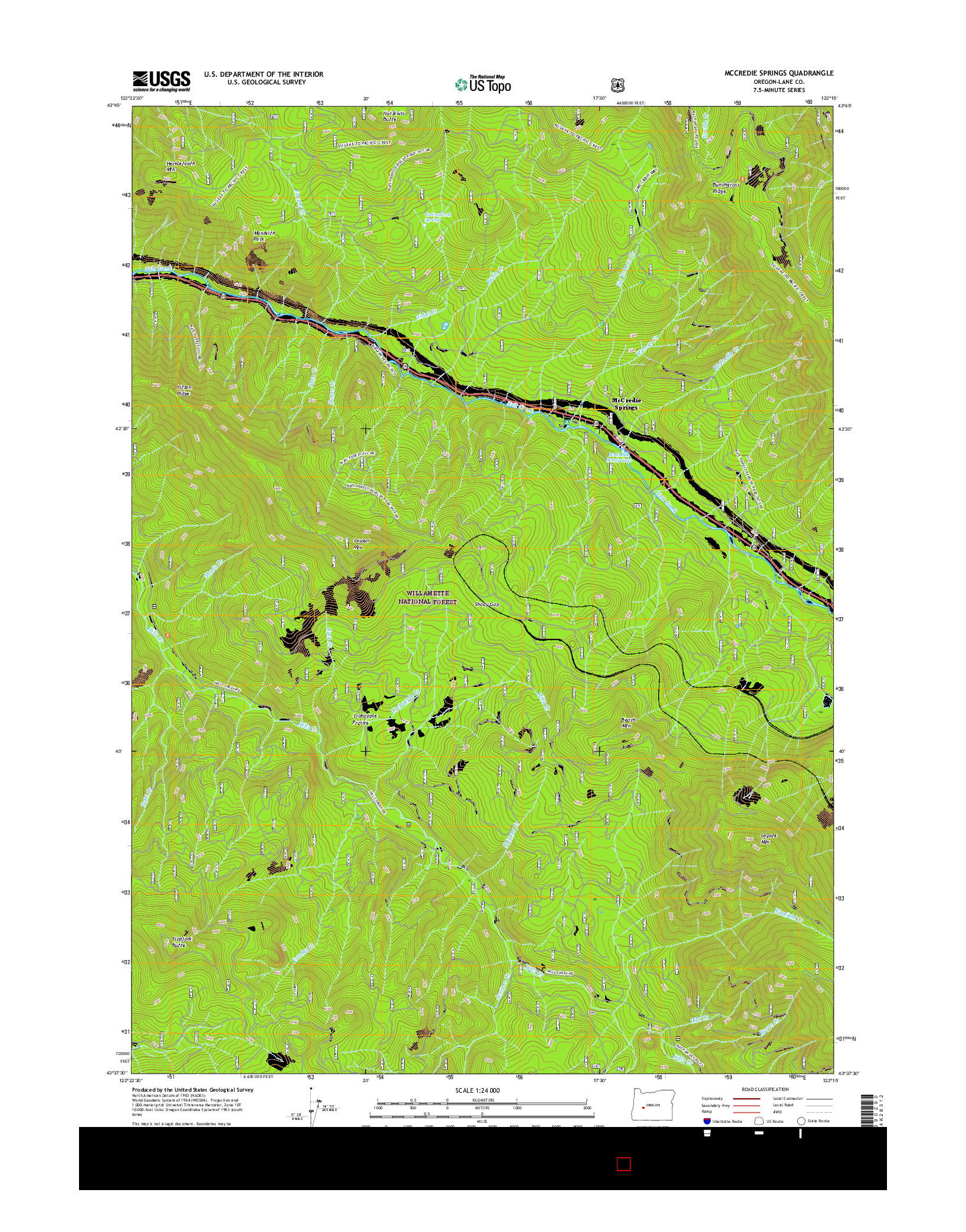 USGS US TOPO 7.5-MINUTE MAP FOR MCCREDIE SPRINGS, OR 2017
