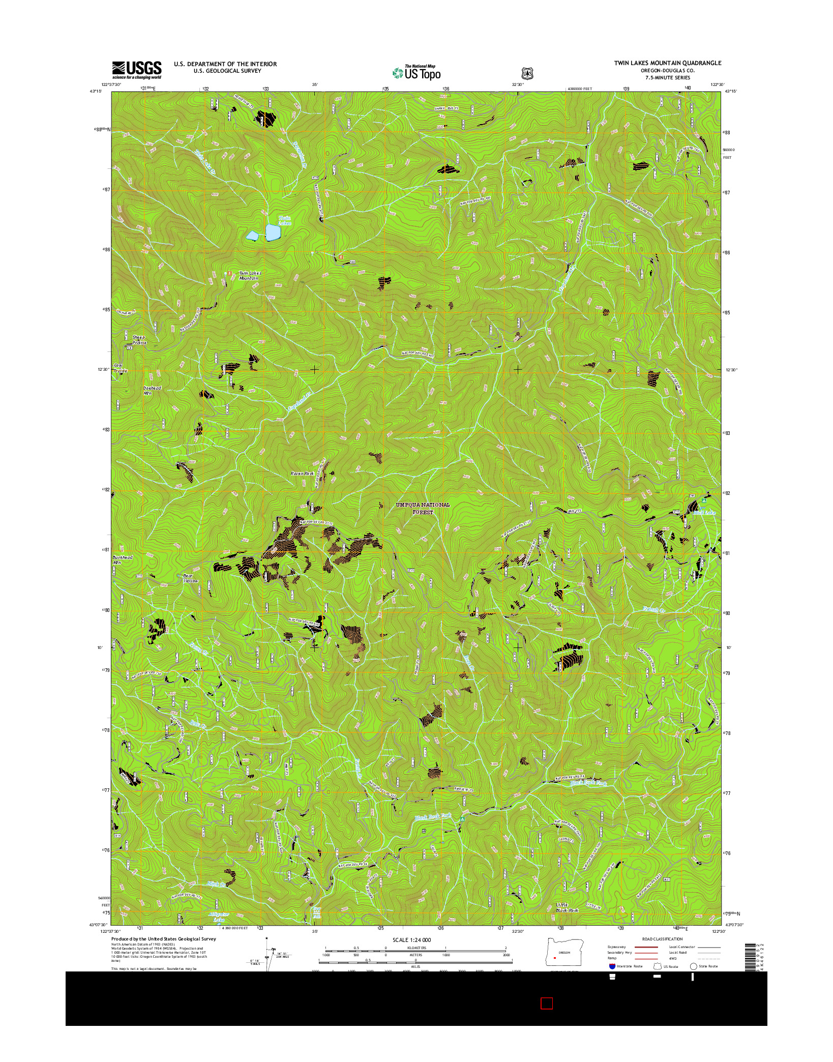 USGS US TOPO 7.5-MINUTE MAP FOR TWIN LAKES MOUNTAIN, OR 2017