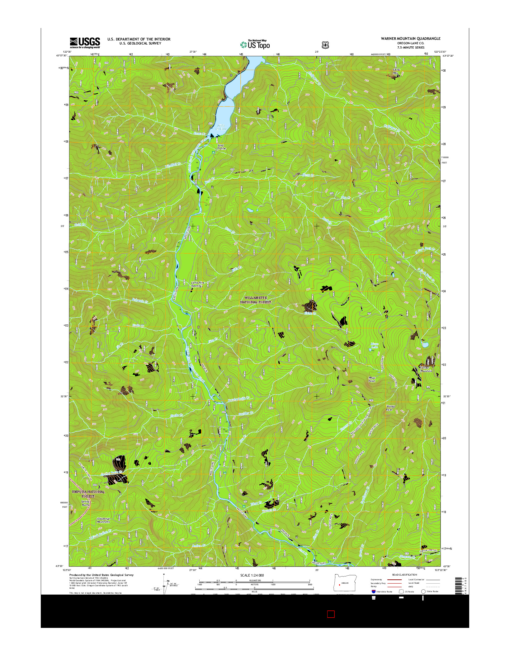 USGS US TOPO 7.5-MINUTE MAP FOR WARNER MOUNTAIN, OR 2017