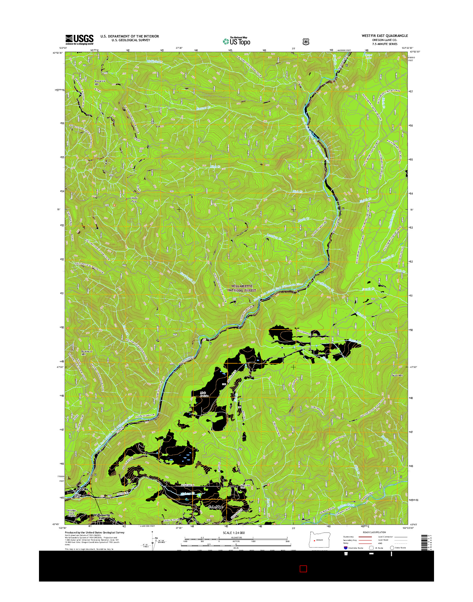 USGS US TOPO 7.5-MINUTE MAP FOR WESTFIR EAST, OR 2017