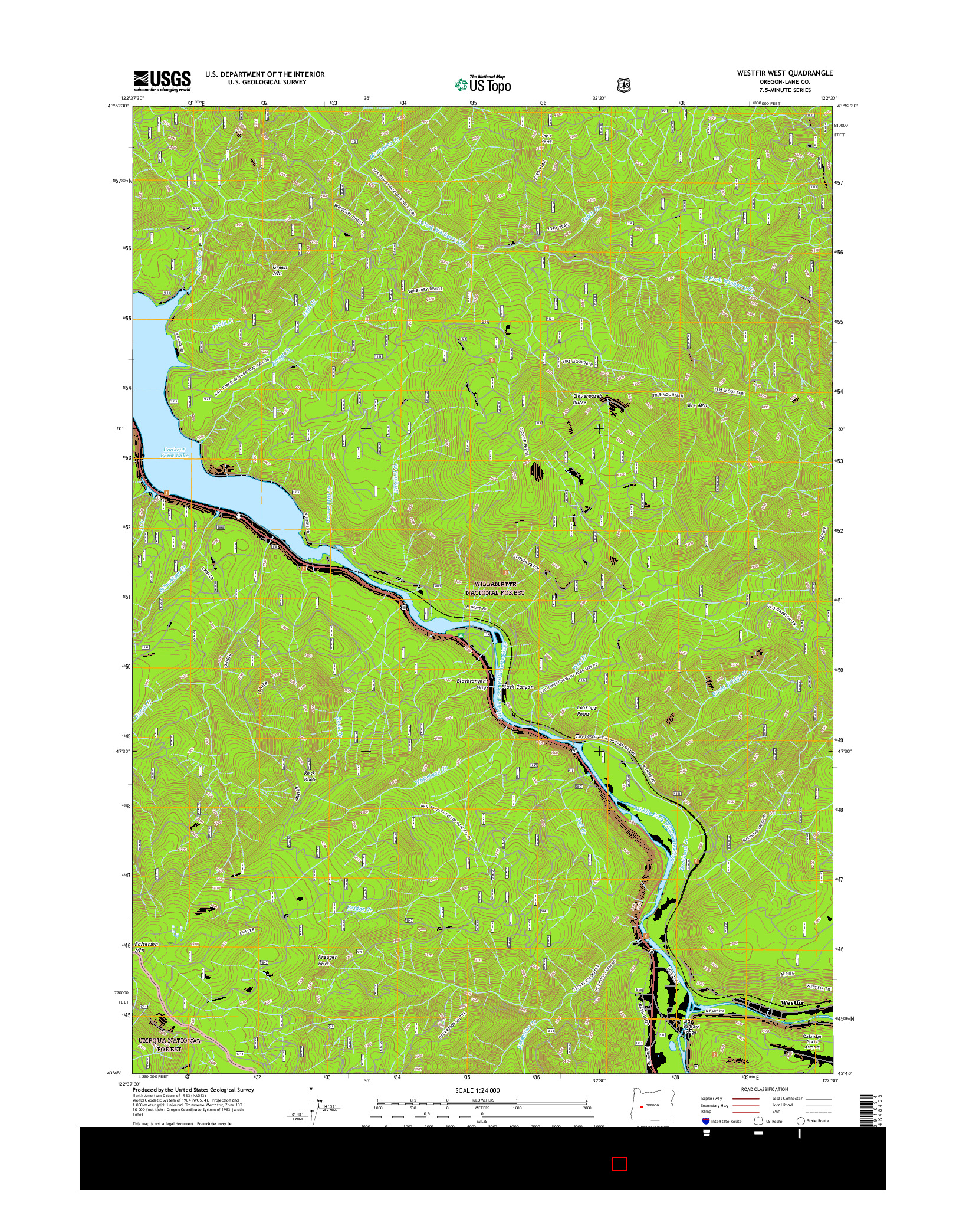 USGS US TOPO 7.5-MINUTE MAP FOR WESTFIR WEST, OR 2017