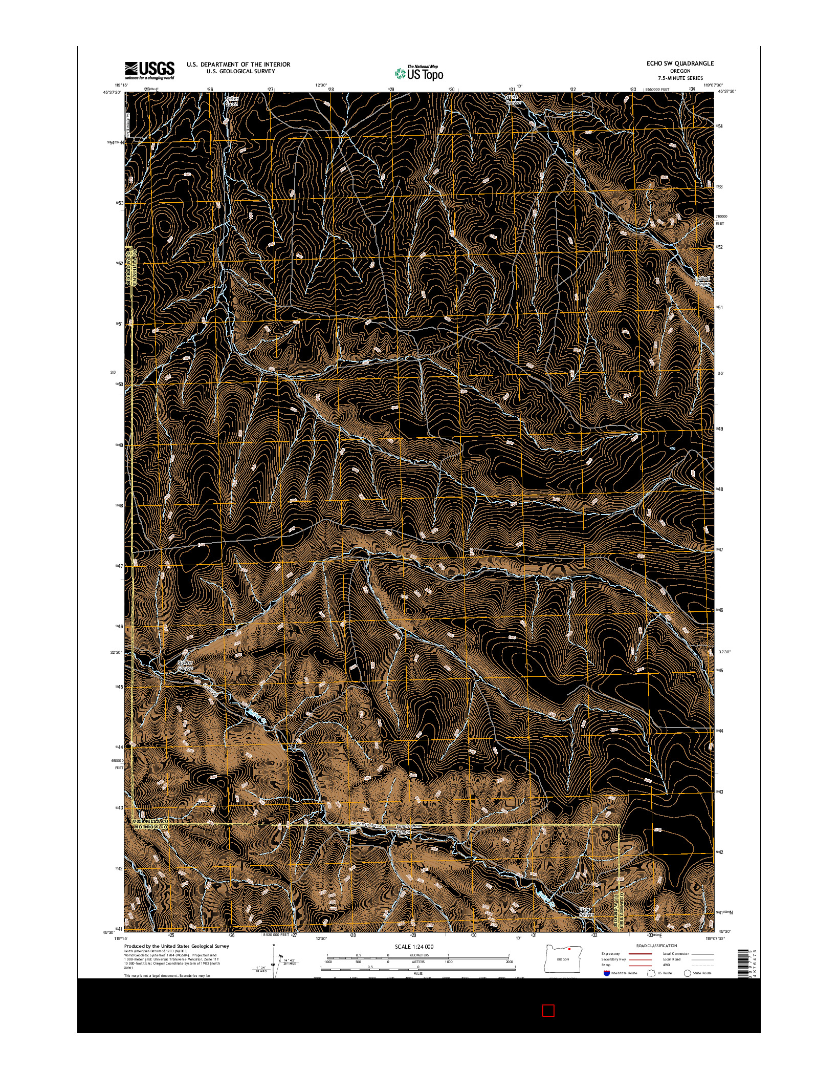 USGS US TOPO 7.5-MINUTE MAP FOR ECHO SW, OR 2017