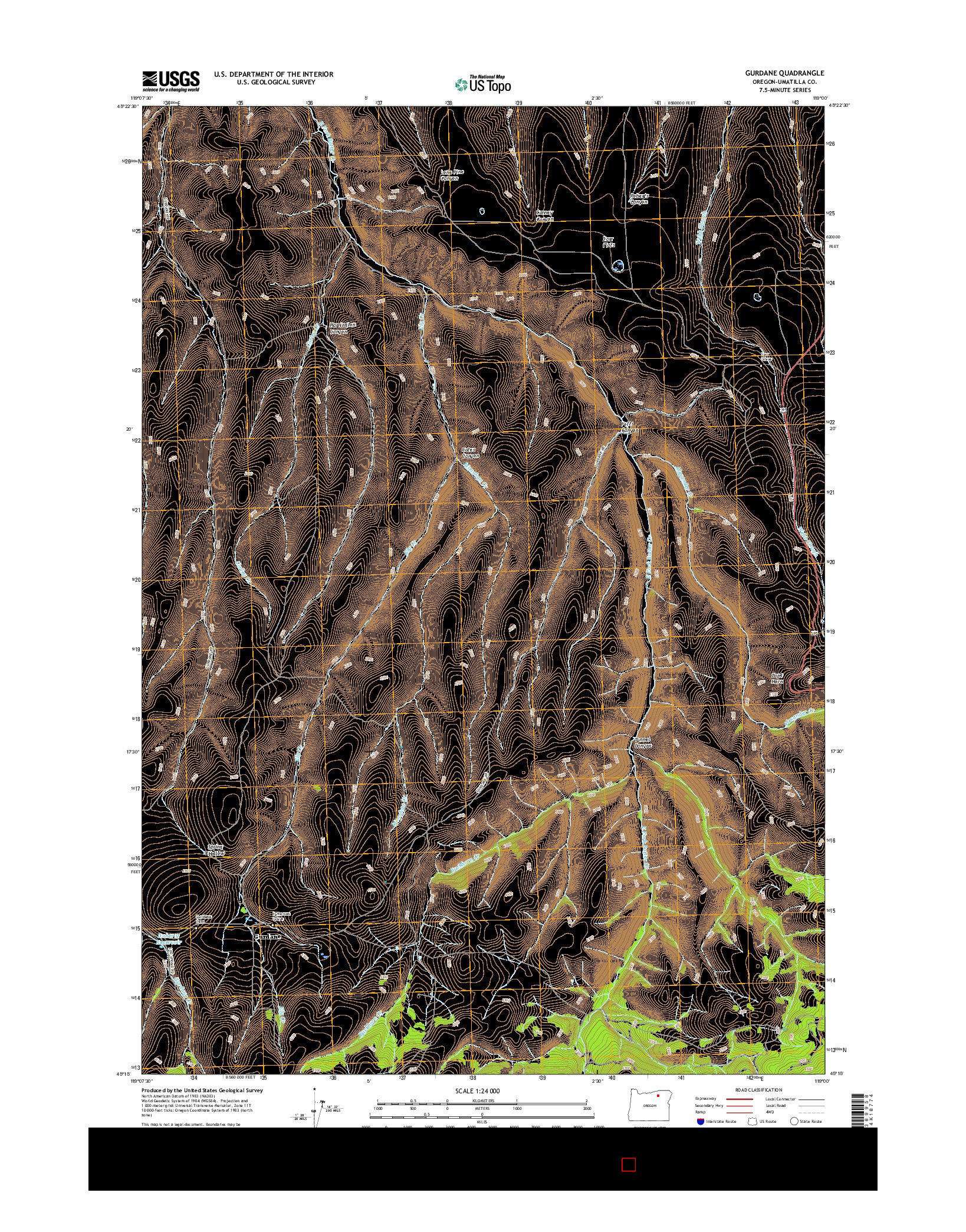 USGS US TOPO 7.5-MINUTE MAP FOR GURDANE, OR 2017