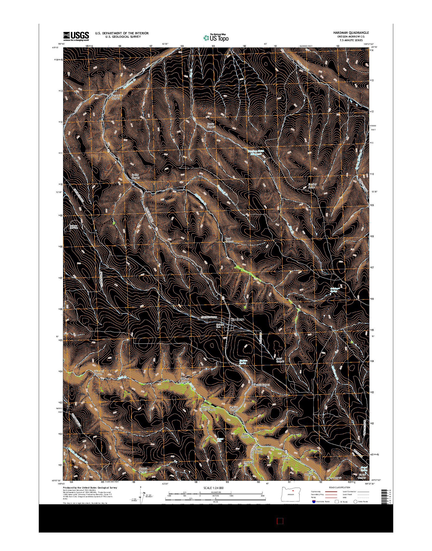 USGS US TOPO 7.5-MINUTE MAP FOR HARDMAN, OR 2017