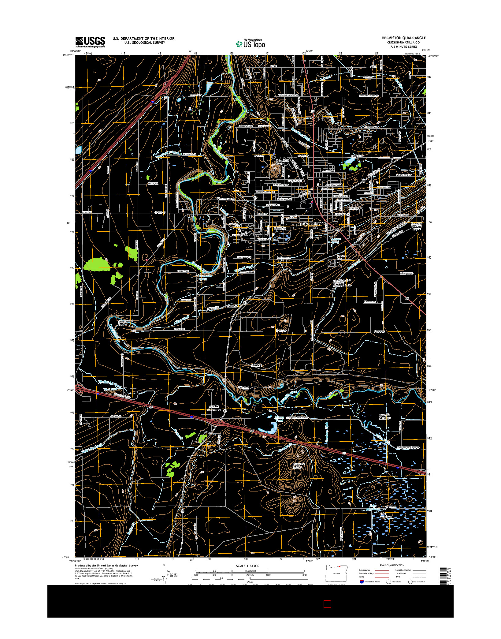 USGS US TOPO 7.5-MINUTE MAP FOR HERMISTON, OR 2017
