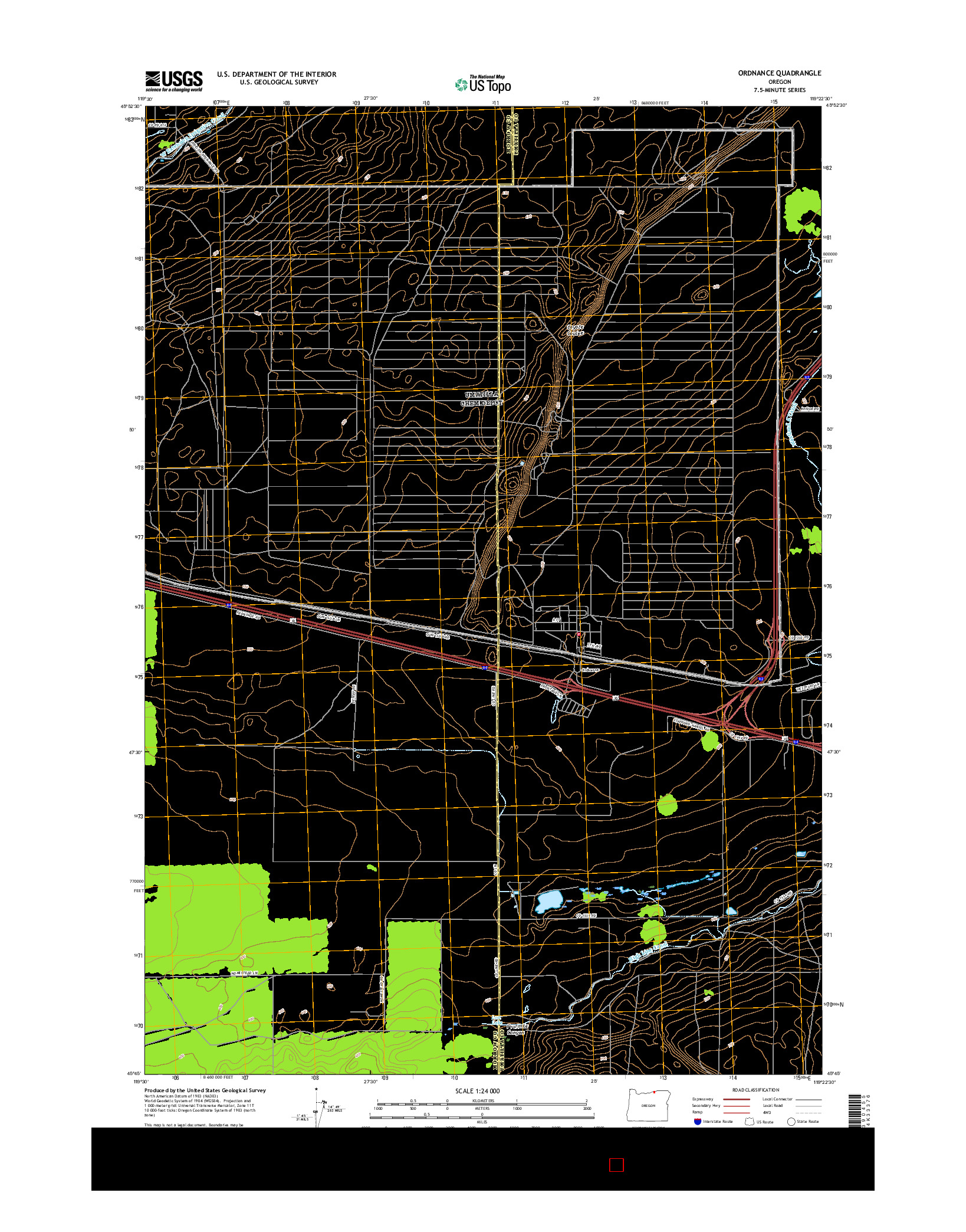 USGS US TOPO 7.5-MINUTE MAP FOR ORDNANCE, OR 2017