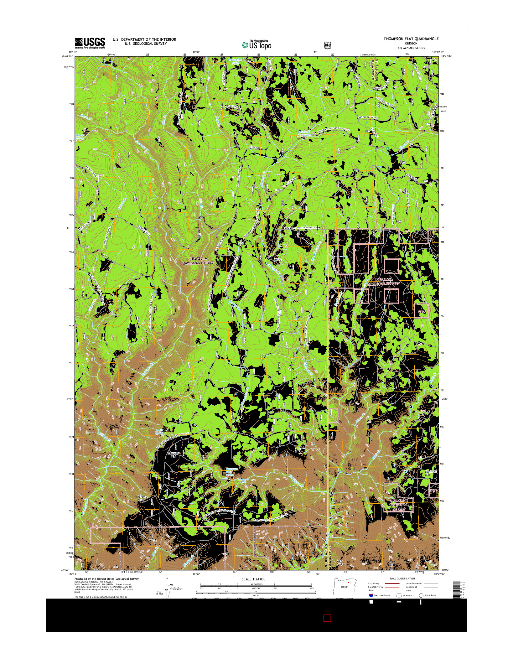 USGS US TOPO 7.5-MINUTE MAP FOR THOMPSON FLAT, OR 2017