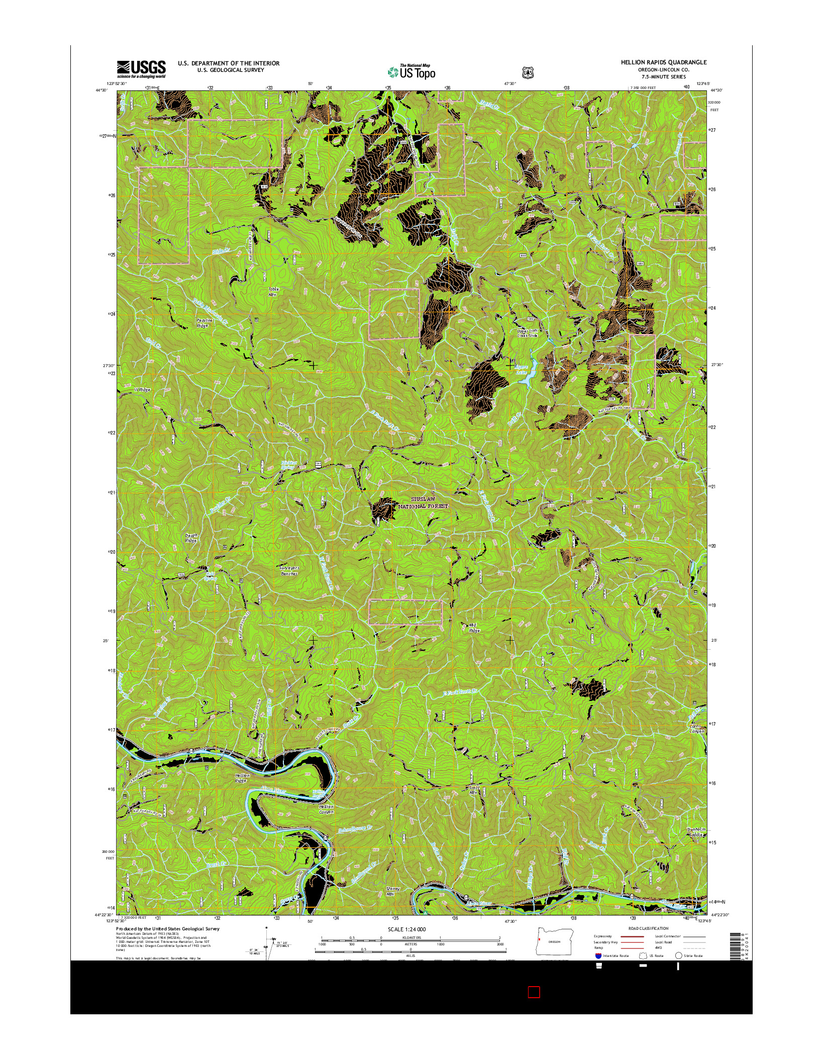 USGS US TOPO 7.5-MINUTE MAP FOR HELLION RAPIDS, OR 2017