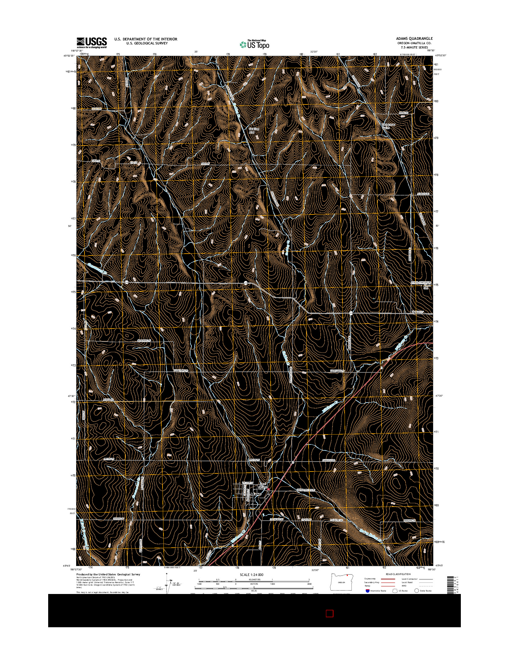 USGS US TOPO 7.5-MINUTE MAP FOR ADAMS, OR 2017