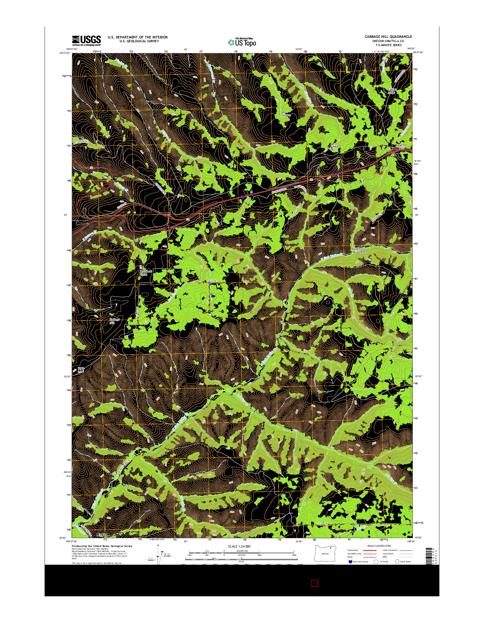 USGS US TOPO 7.5-MINUTE MAP FOR CABBAGE HILL, OR 2017