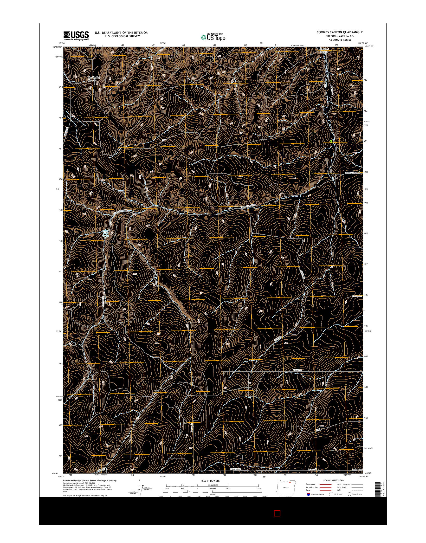 USGS US TOPO 7.5-MINUTE MAP FOR COOMBS CANYON, OR 2017